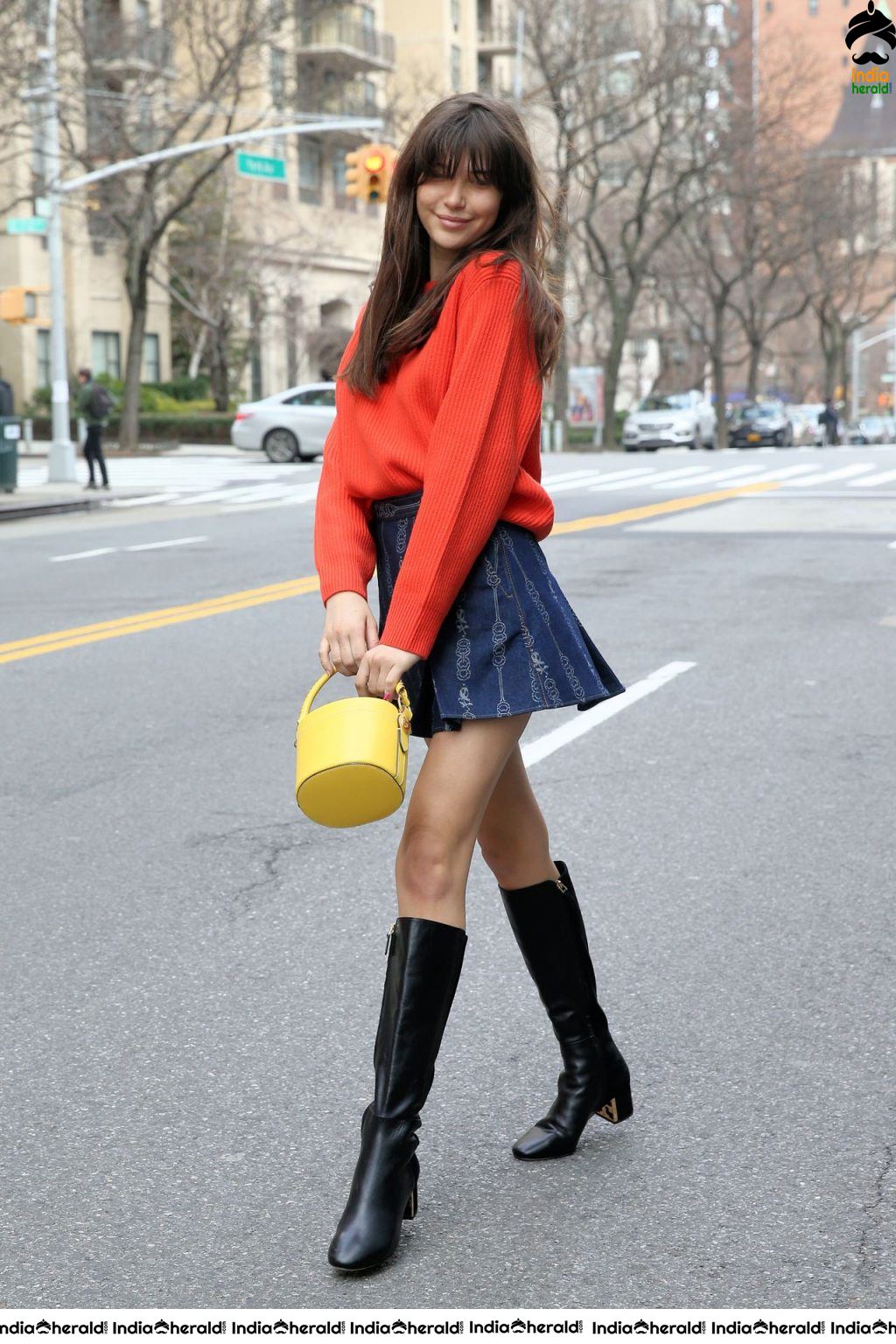 Charlotte D Alessio spotted in Red Frock and Skirt while out and about in NYC