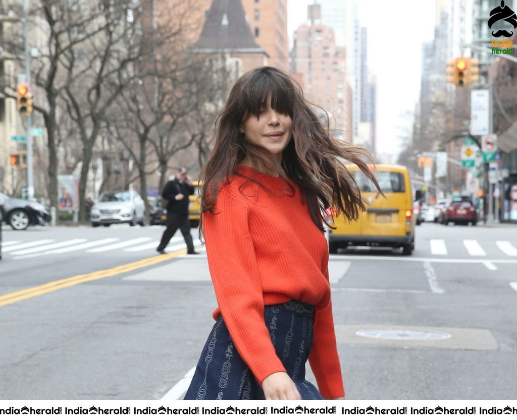 Charlotte D Alessio spotted in Red Frock and Skirt while out and about in NYC