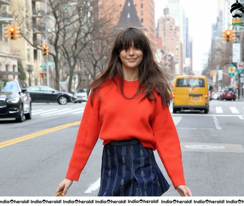 Charlotte D Alessio spotted in Red Frock and Skirt while out and about in NYC