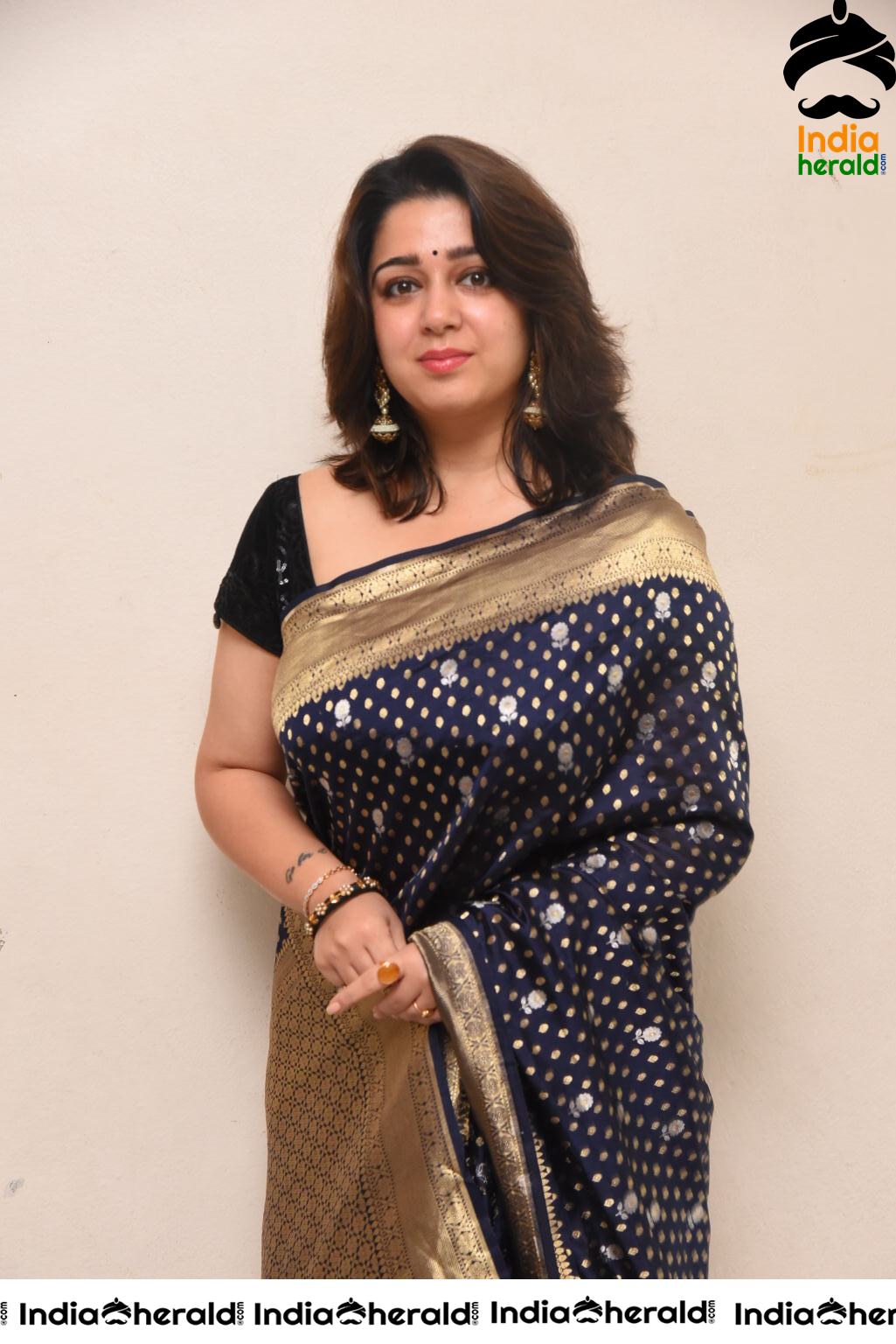 Charmee Looking Seductive In Black Saree At Puri Jagannadh Birthday Event Set 1