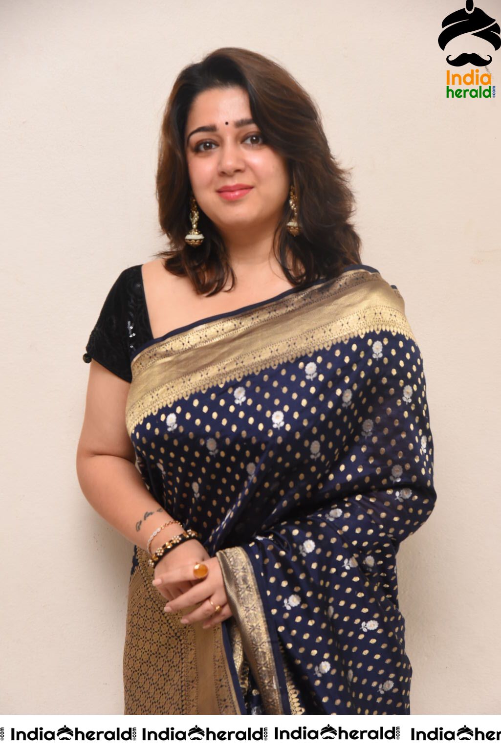 Charmee Looking Seductive In Black Saree At Puri Jagannadh Birthday Event Set 1