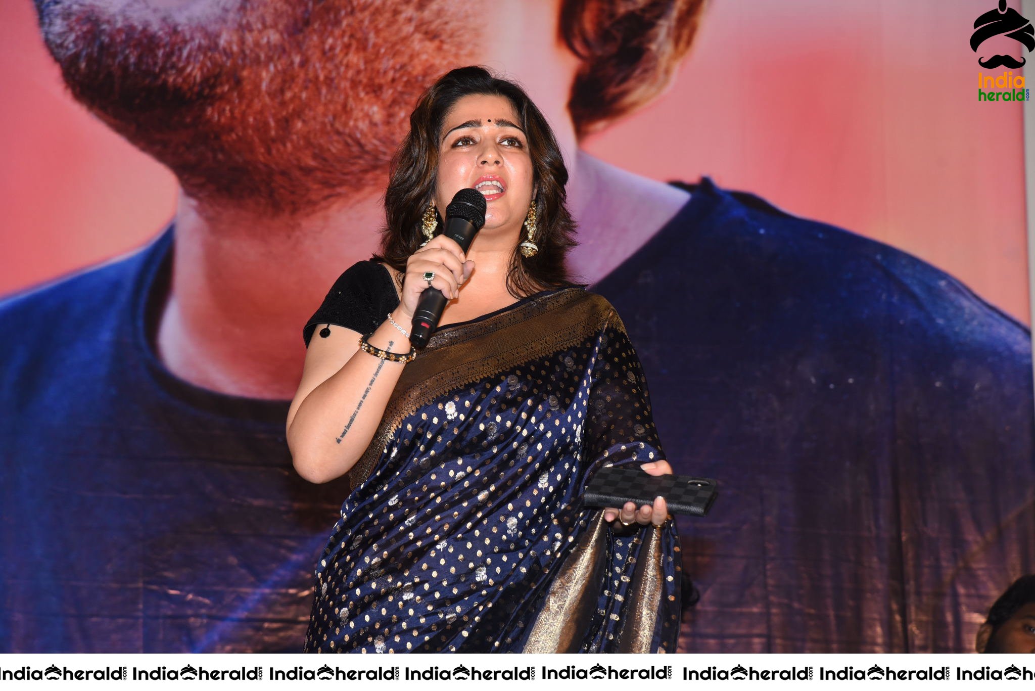 Charmee looking Seductive In Black Saree At Puri Jagannadh Birthday Event Set 3