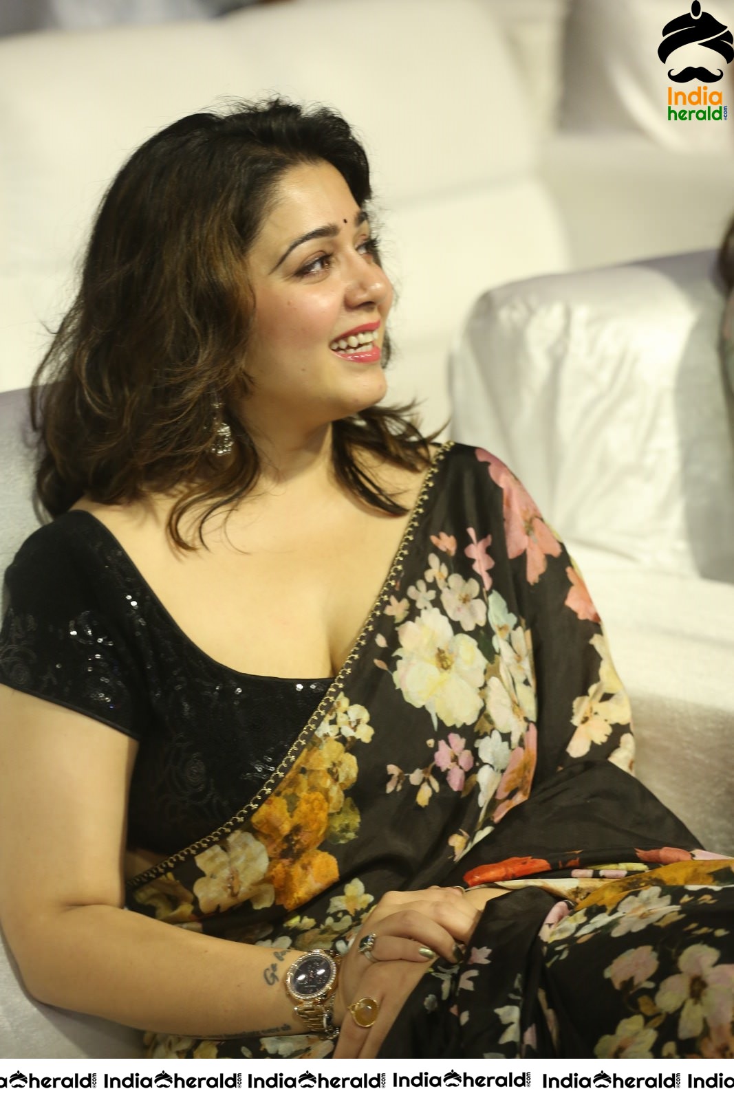 Charmee Looking Super Hot and Sexy in Black Saree at MMC Event Set 1