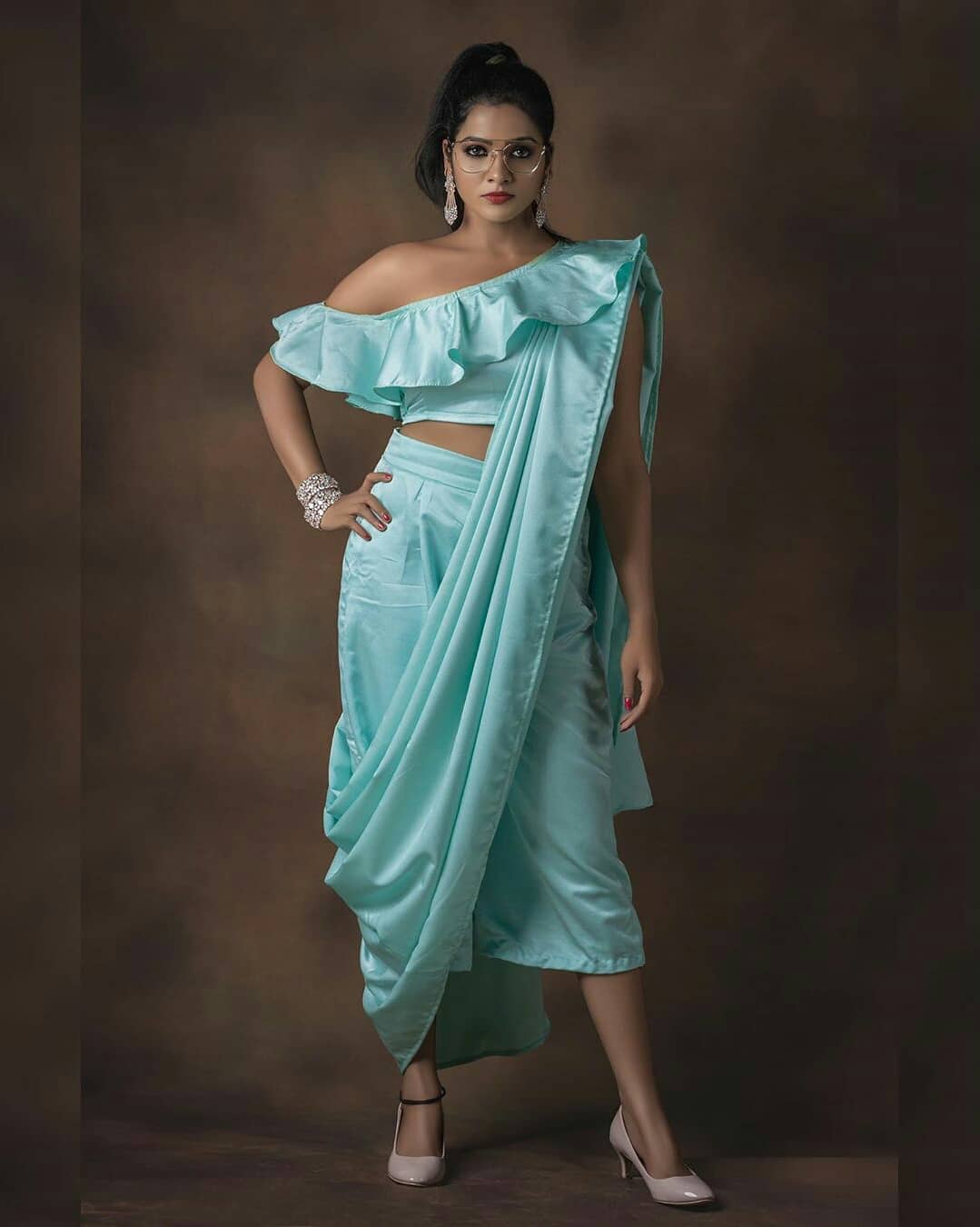 Chitra Seduces In A Sky Blue Satin Dress
