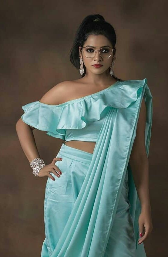 Chitra Seduces In A Sky Blue Satin Dress