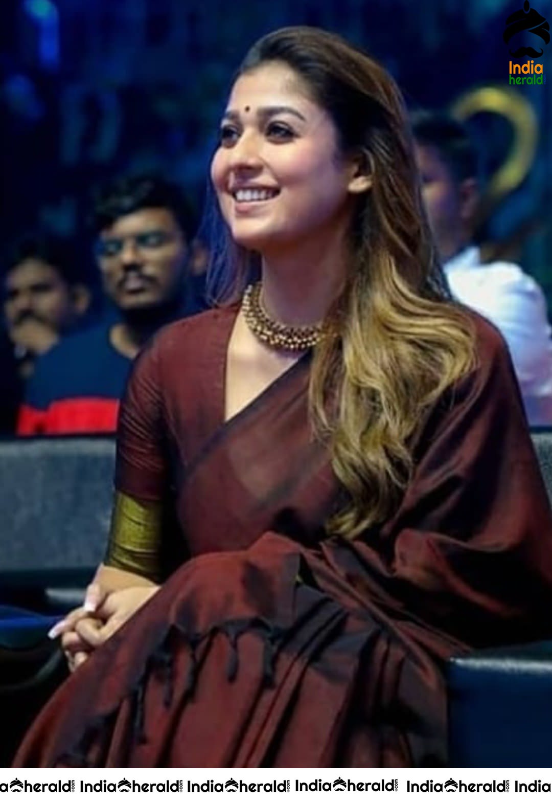 Cute Nayanthara Expressions in Brown Saree