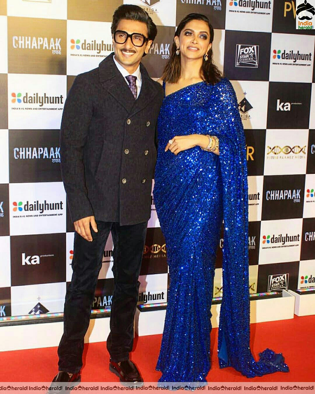 Deepika padukone Cute In Blue Saree With Her Husband