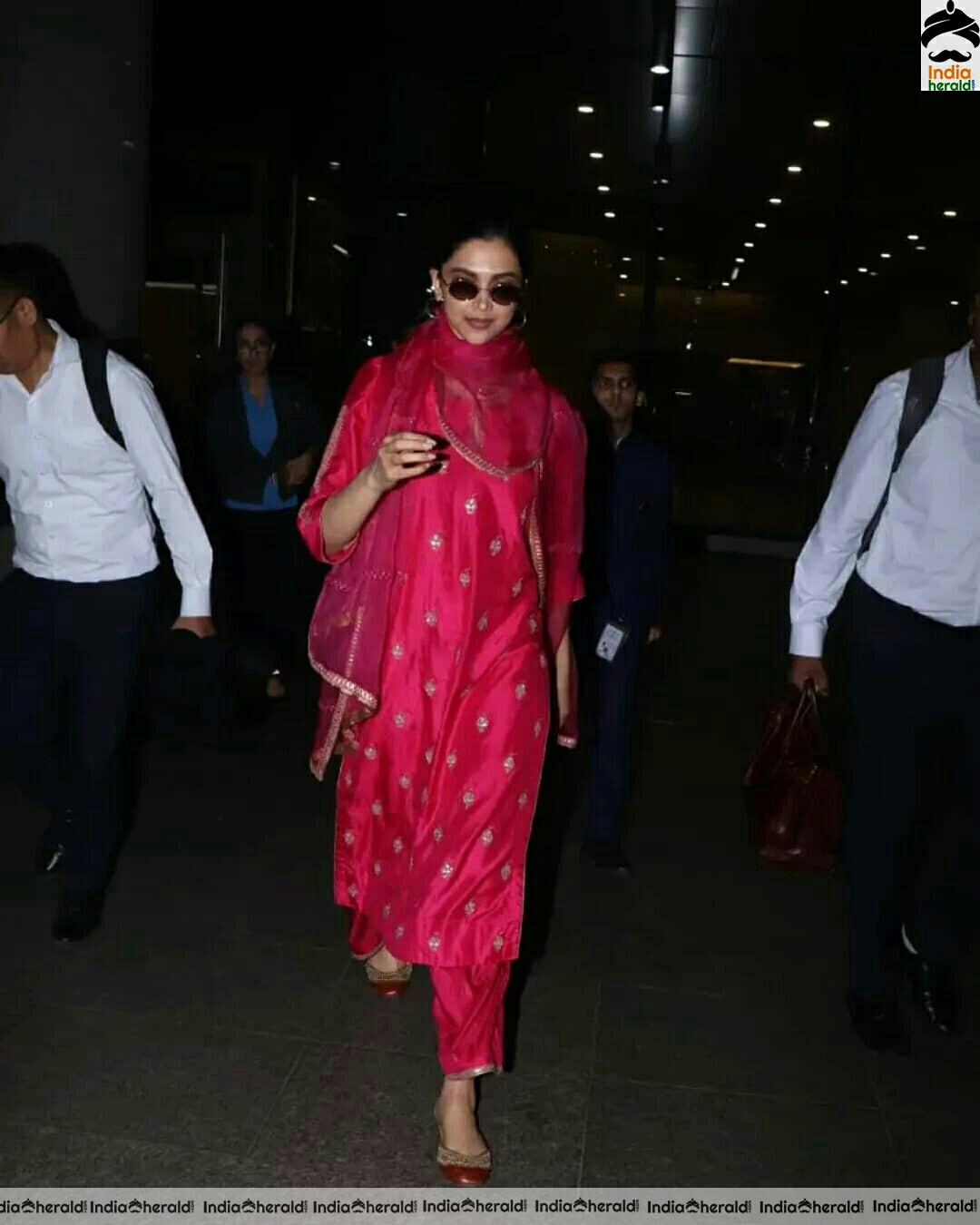 Deepika padukone Cute In Red Chudi while Spotted Mumbai Airport