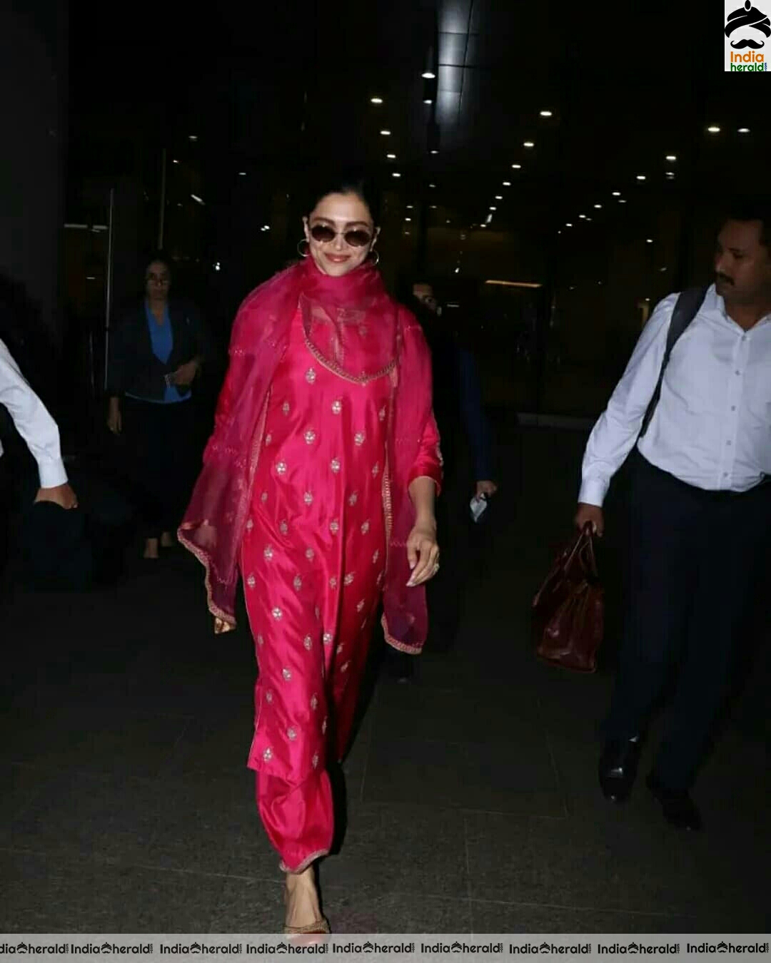 Deepika padukone Cute In Red Chudi while Spotted Mumbai Airport