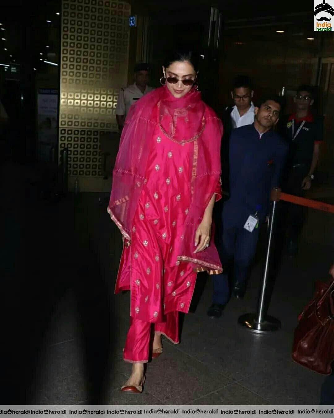 Deepika padukone Cute In Red Chudi while Spotted Mumbai Airport