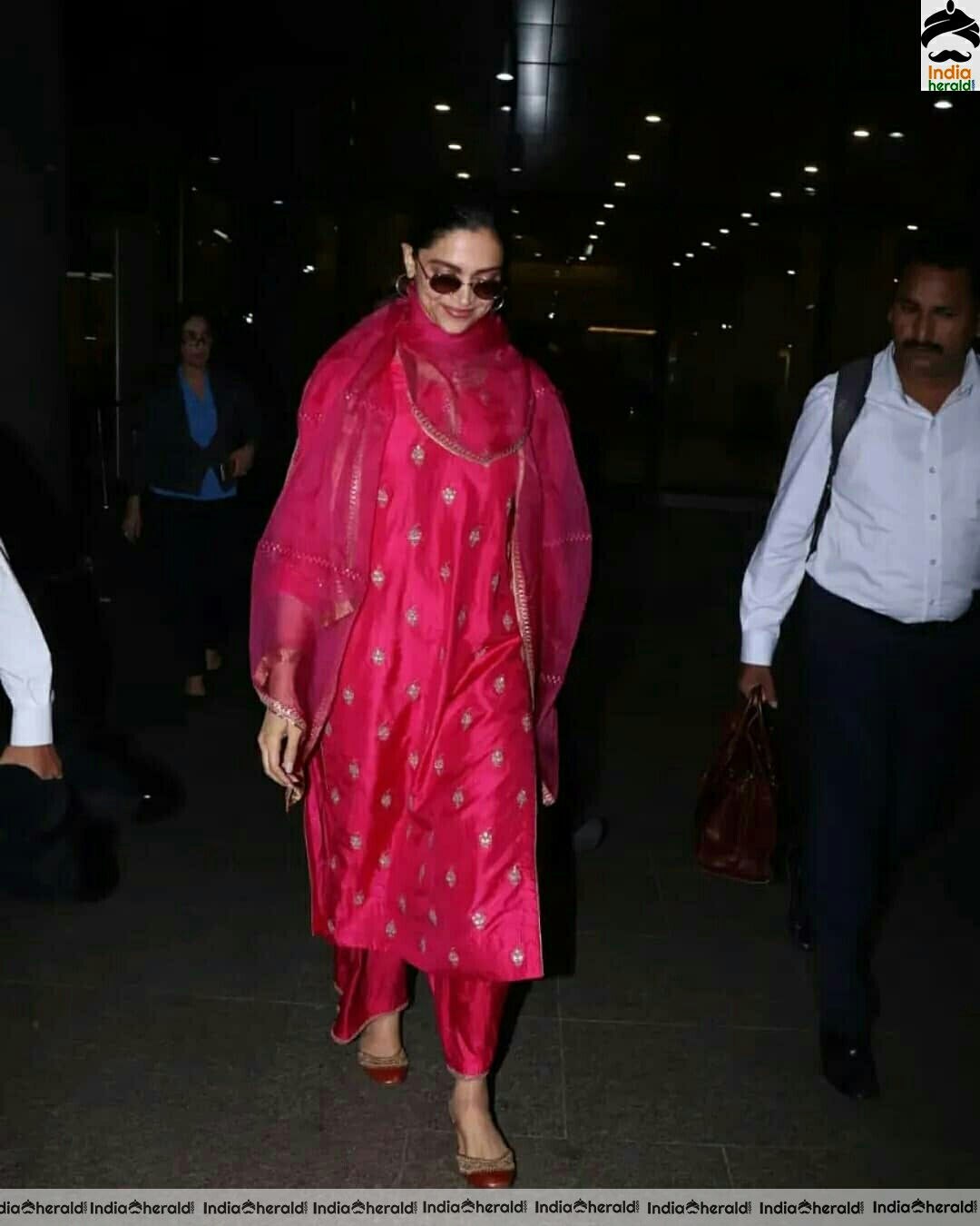 Deepika padukone Cute In Red Chudi while Spotted Mumbai Airport