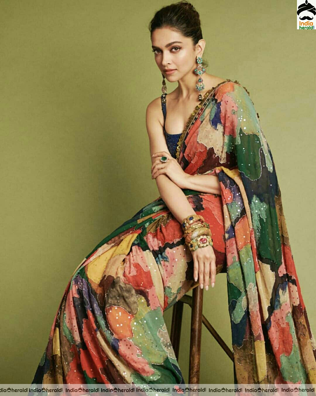 Deepika padukone Hot In multi colour Saree