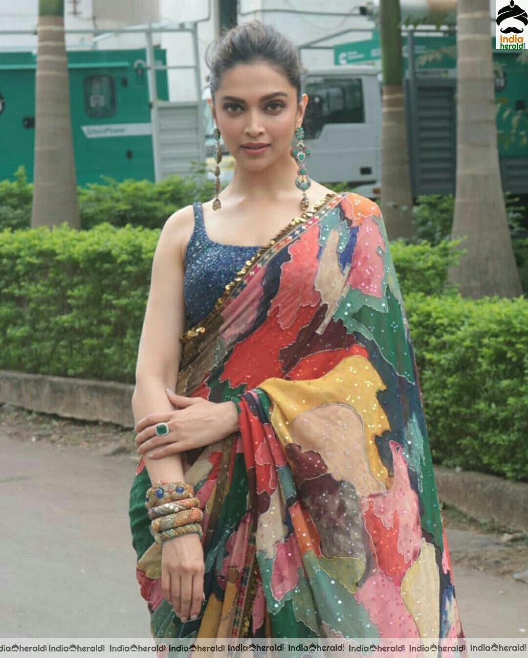 Deepika padukone Hot In multi colour Saree