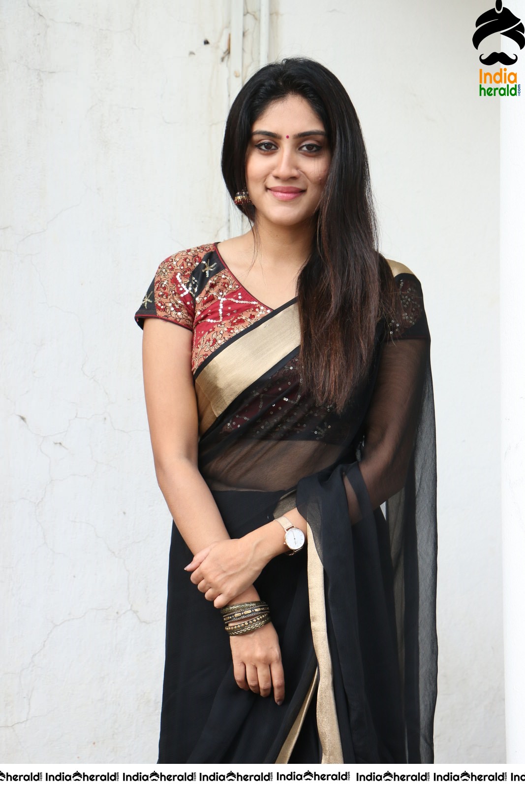 Dhanya Balakrishna Latest Hot Stills in Black Transparent Saree Set 1