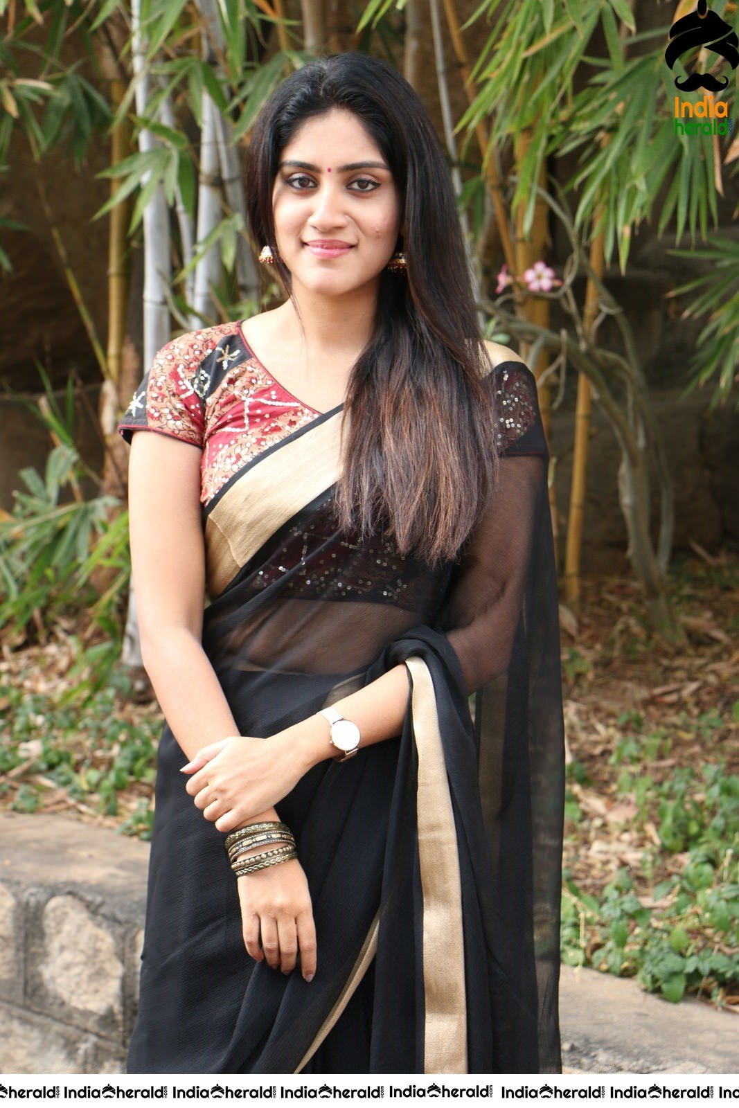 Dhanya Balakrishna Latest Hot Stills in Black Transparent Saree Set 1
