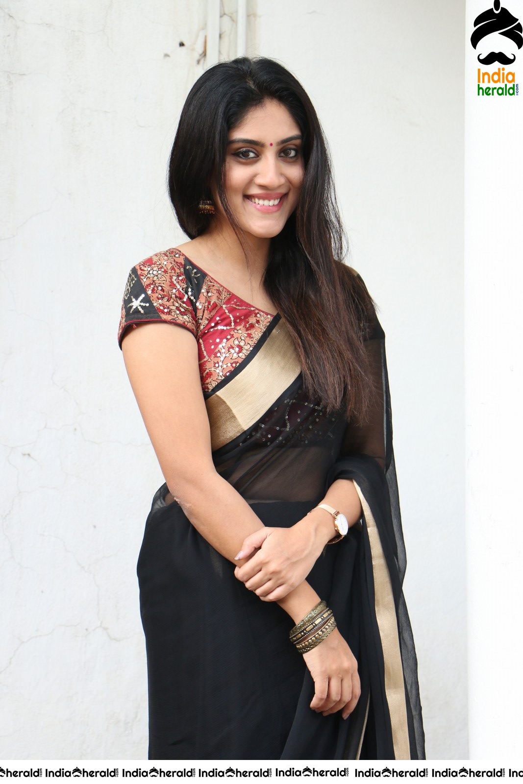 Dhanya Balakrishna Latest Hot Stills in Black Transparent Saree Set 1