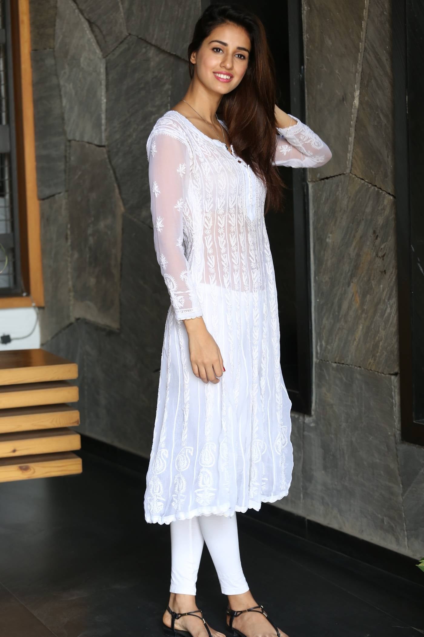 Disha Patani Hot In Transparent White Chudi At Indoor Photoshoot