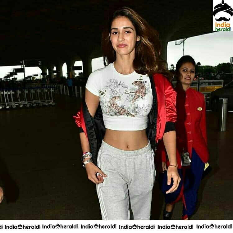 Disha Patani Showing Her Sext Waist Line And Navel In Tight T Shirt Spotted In mumbai Airport