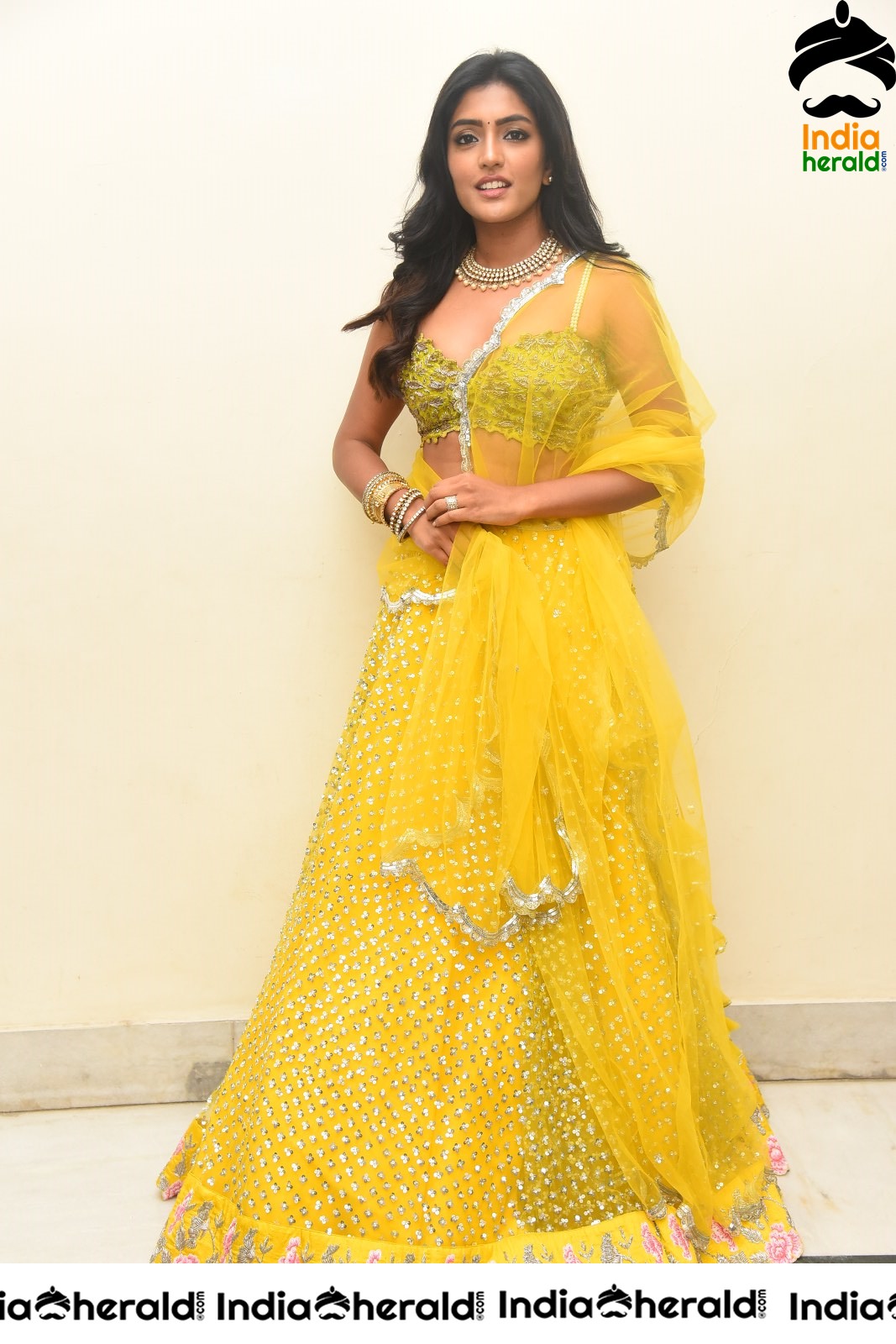 Eesha Rebba Hot In Yellow Sleeveless Blouse And Skirt Exposing Her Waist Set 1