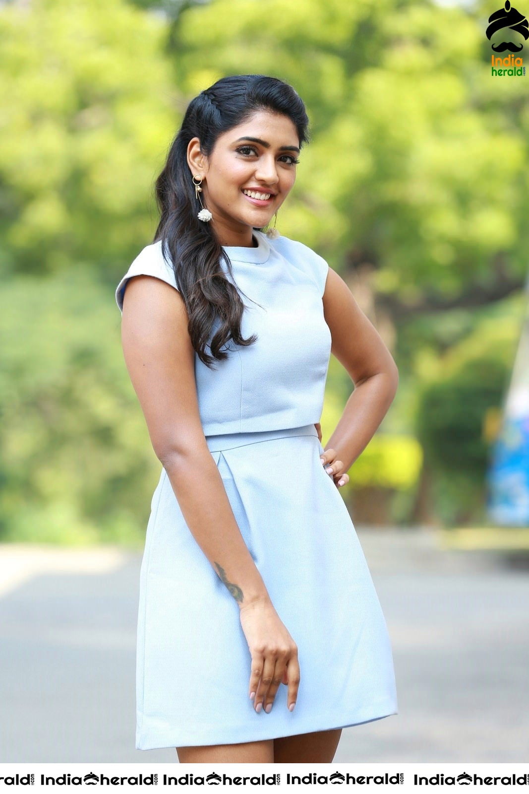 Eesha Rebba shows her thighs in Sky Blue Frock Set 1