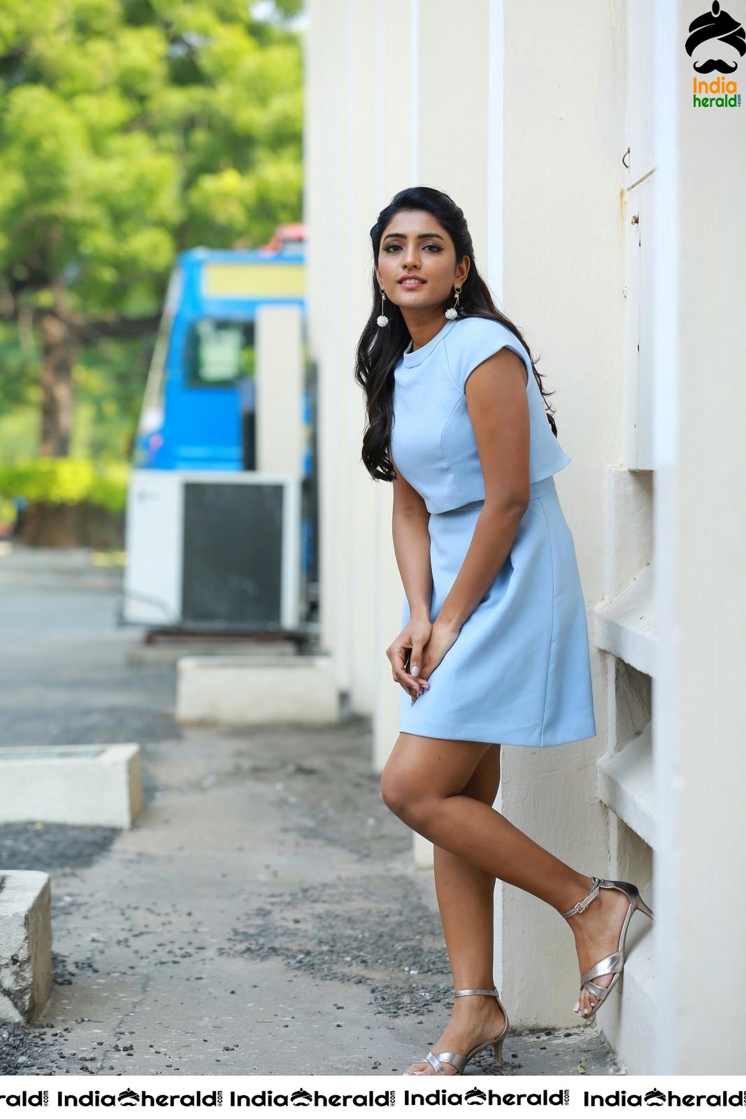 Eesha Rebba shows her thighs in Sky Blue Frock Set 2