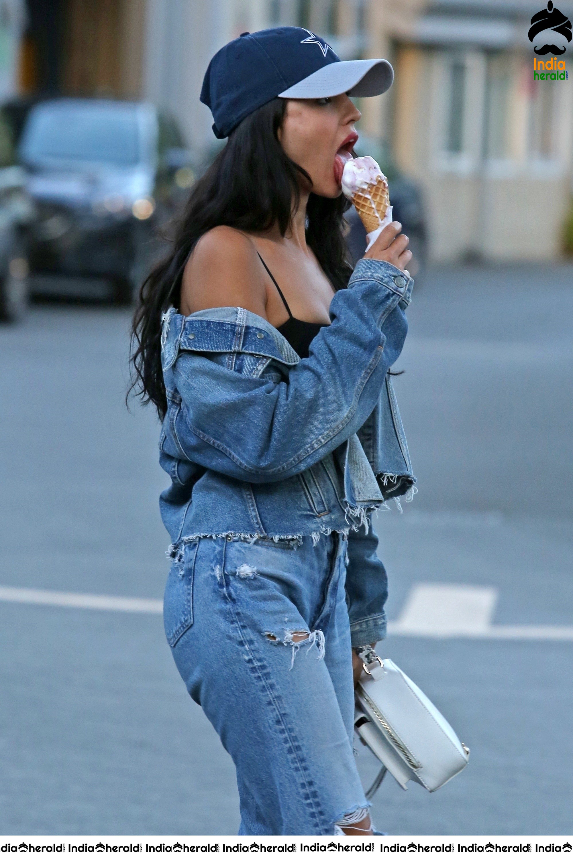 Eiza Gonzalez shows her Sexy Midriff with a Softie Ice Creat at Vancouver Set 2