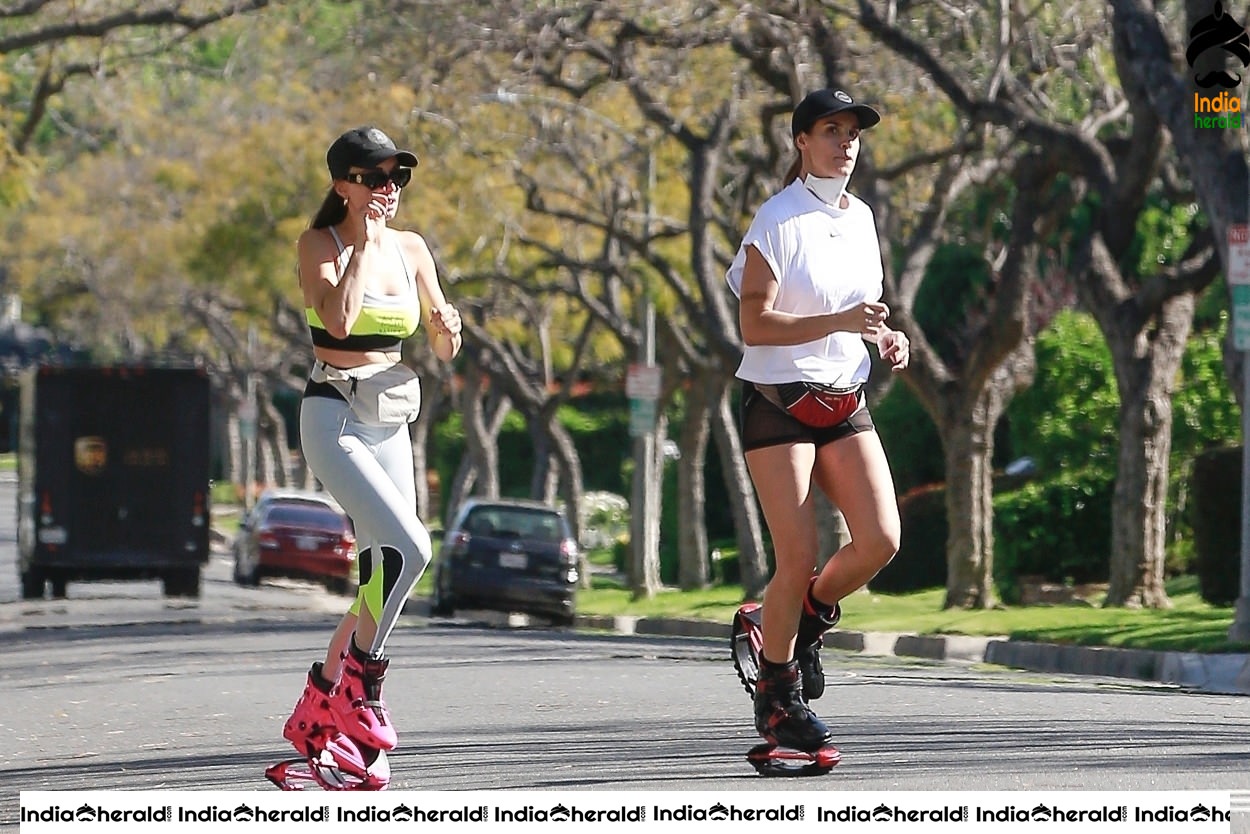 Elisabetta Canalis wear corona masks and does work out while wearing Kangaroo Jumps in Los Angeles