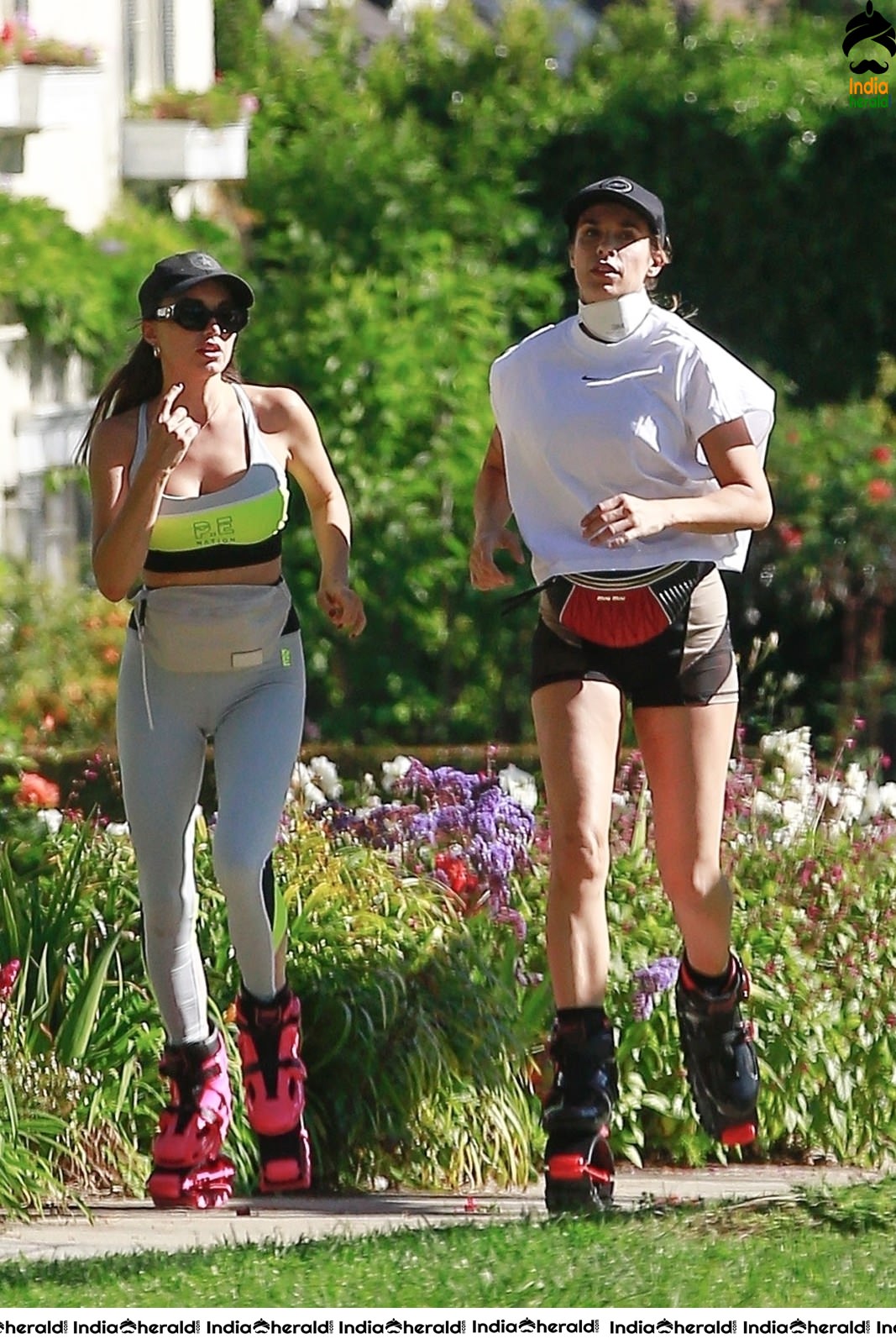 Elisabetta Canalis wear corona masks and does work out while wearing Kangaroo Jumps in Los Angeles