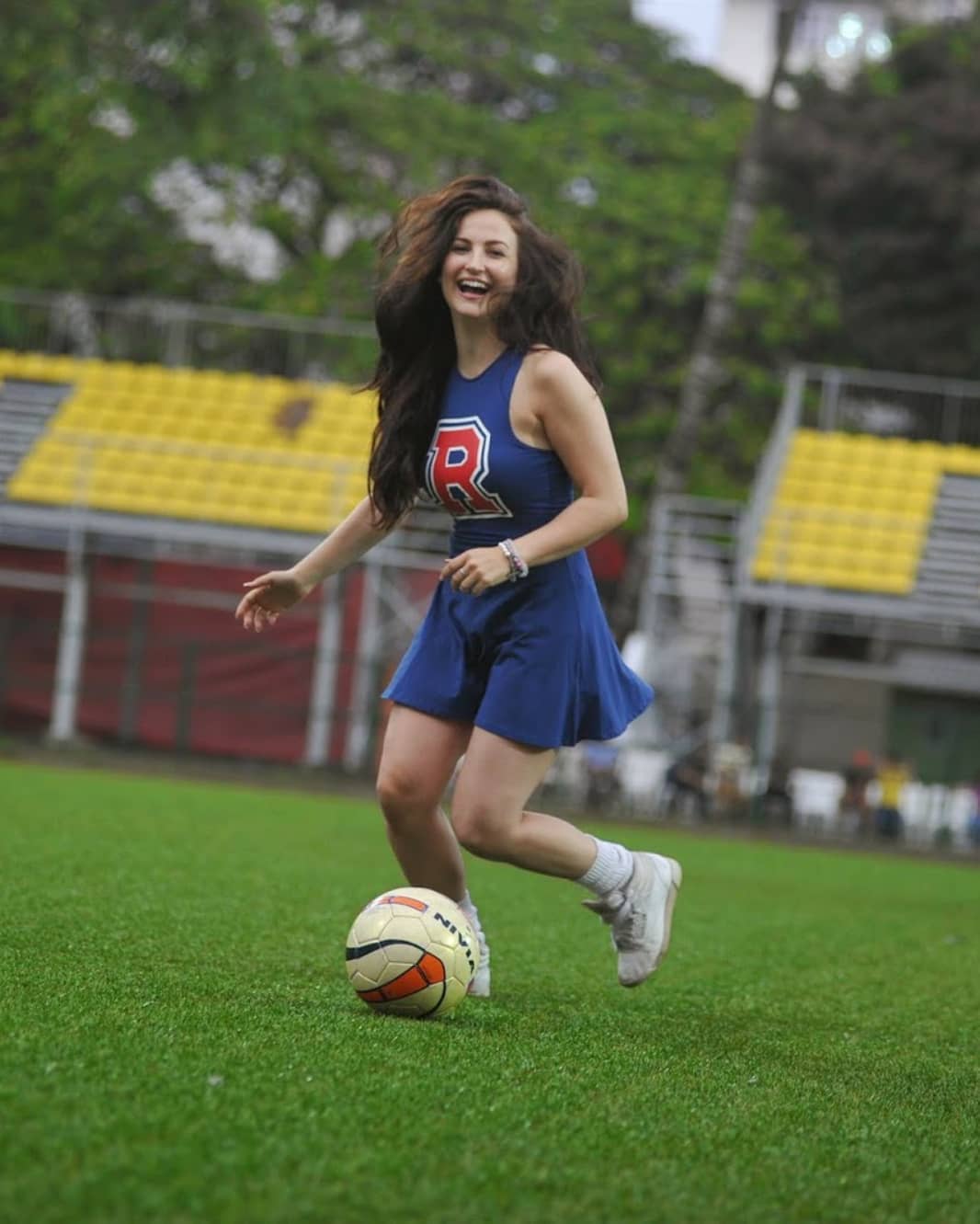 Elli Avram Looks Super Sexy In A Blue Cheerleader Dress