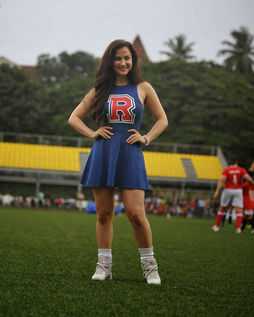 Elli Avram Looks Super Sexy In A Blue Cheerleader Dress