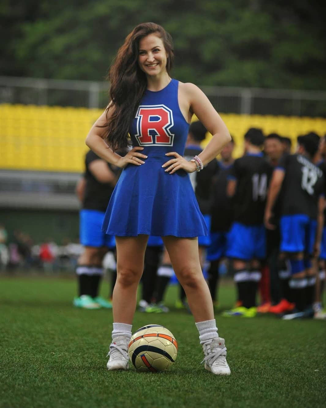 Elli Avram Looks Super Sexy In A Blue Cheerleader Dress