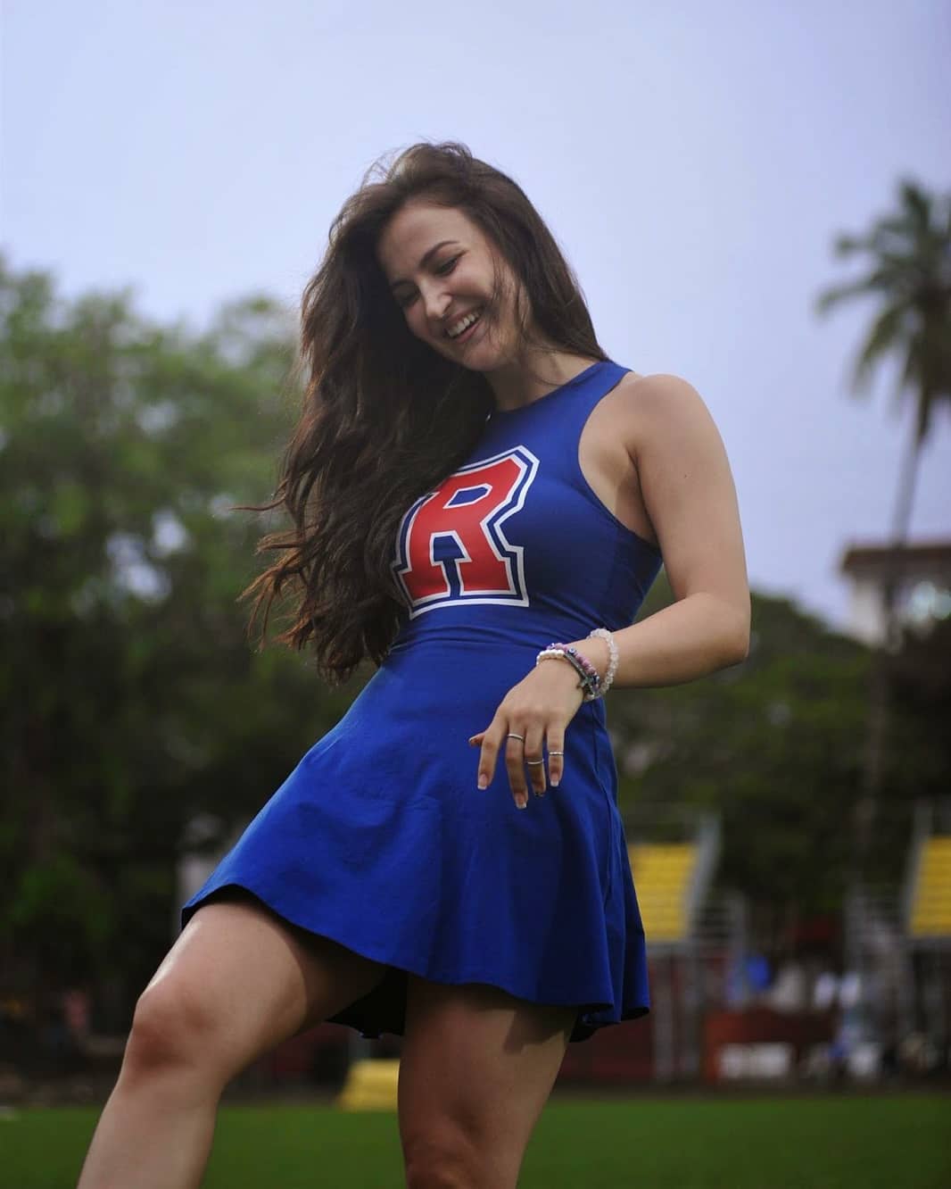 Elli Avram Looks Super Sexy In A Blue Cheerleader Dress