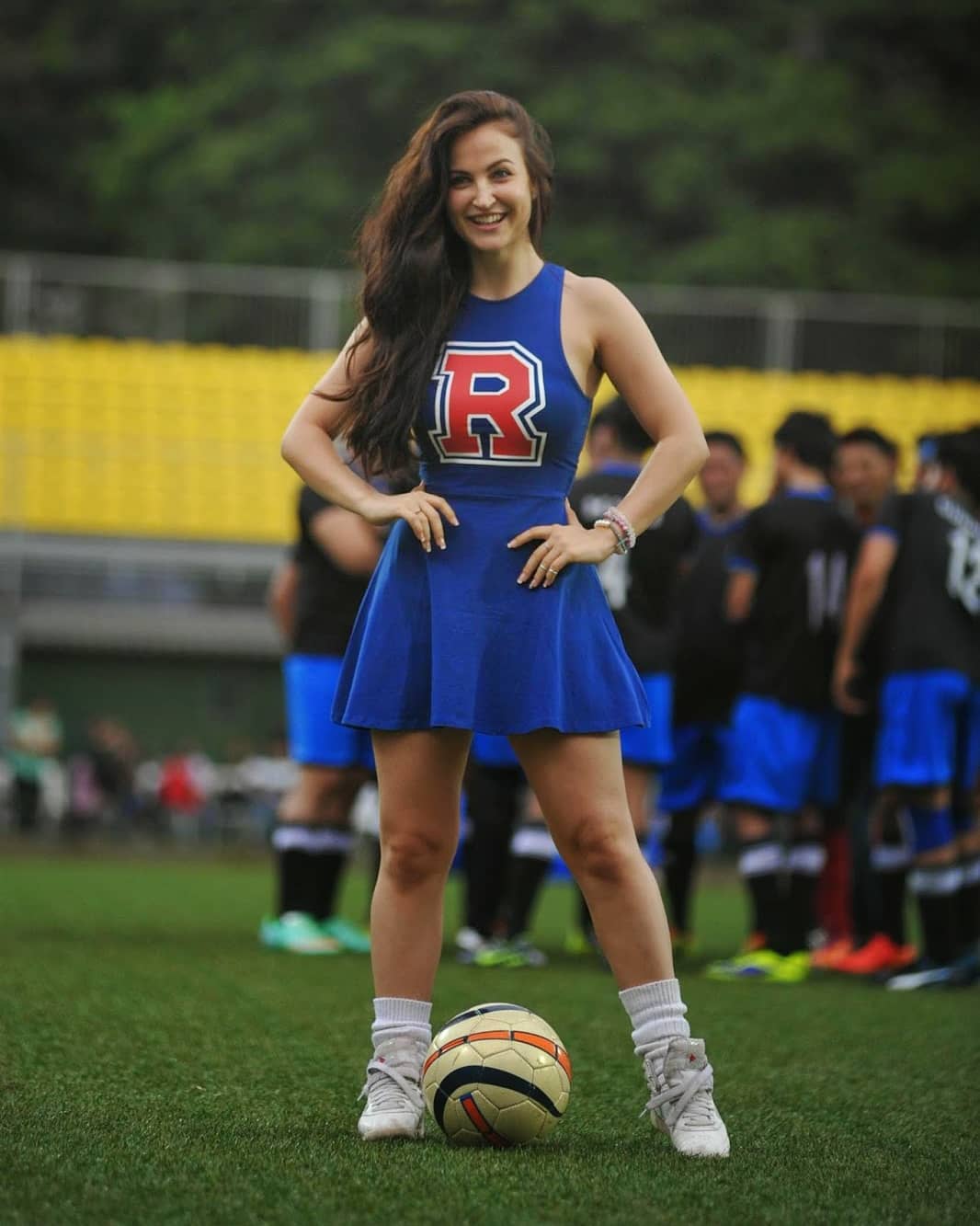 Elli Avram Looks Super Sexy In A Blue Cheerleader Dress