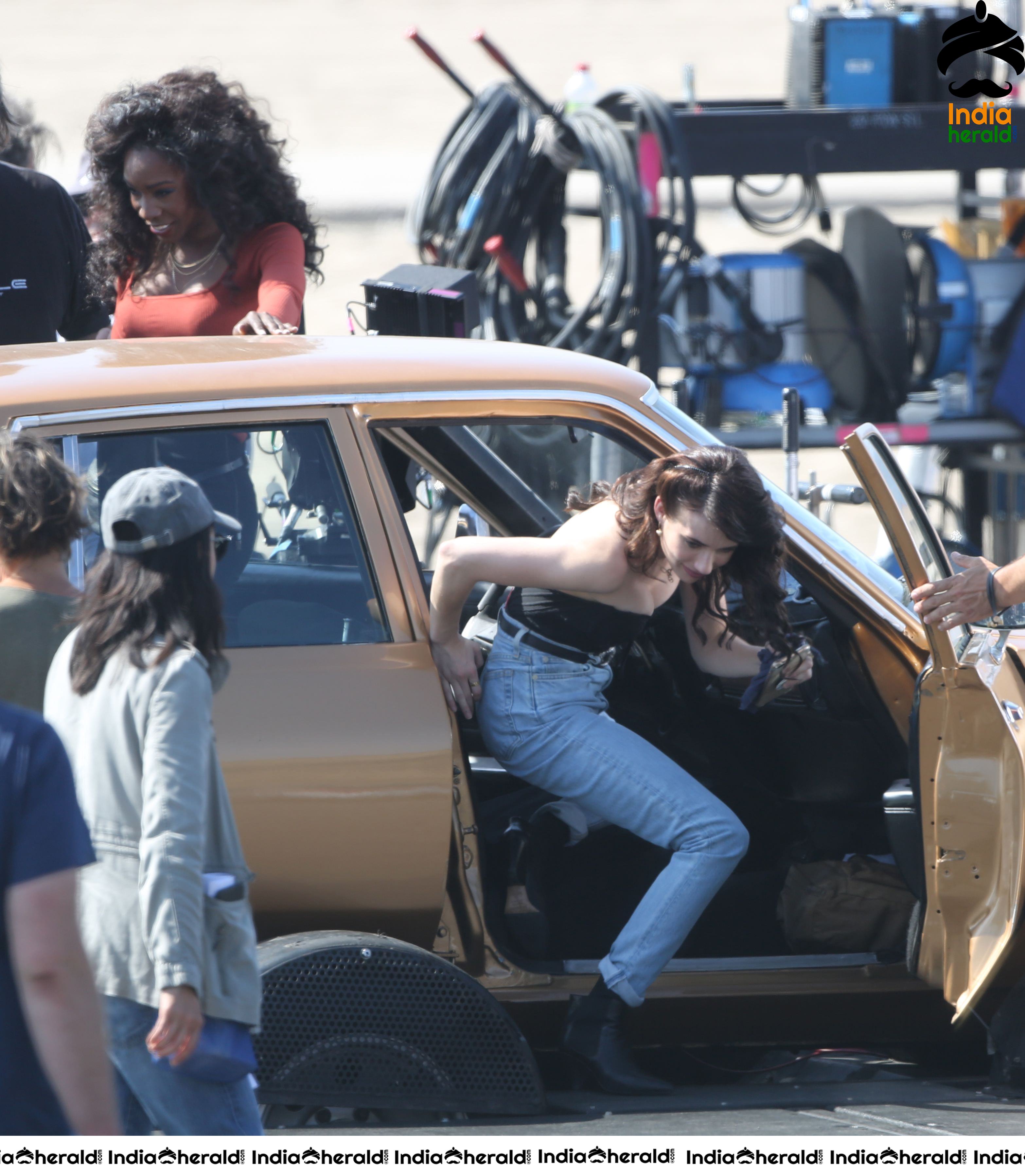 Emma Roberts On the Sets of American Horror Story 1984 in Los Angeles Set 1