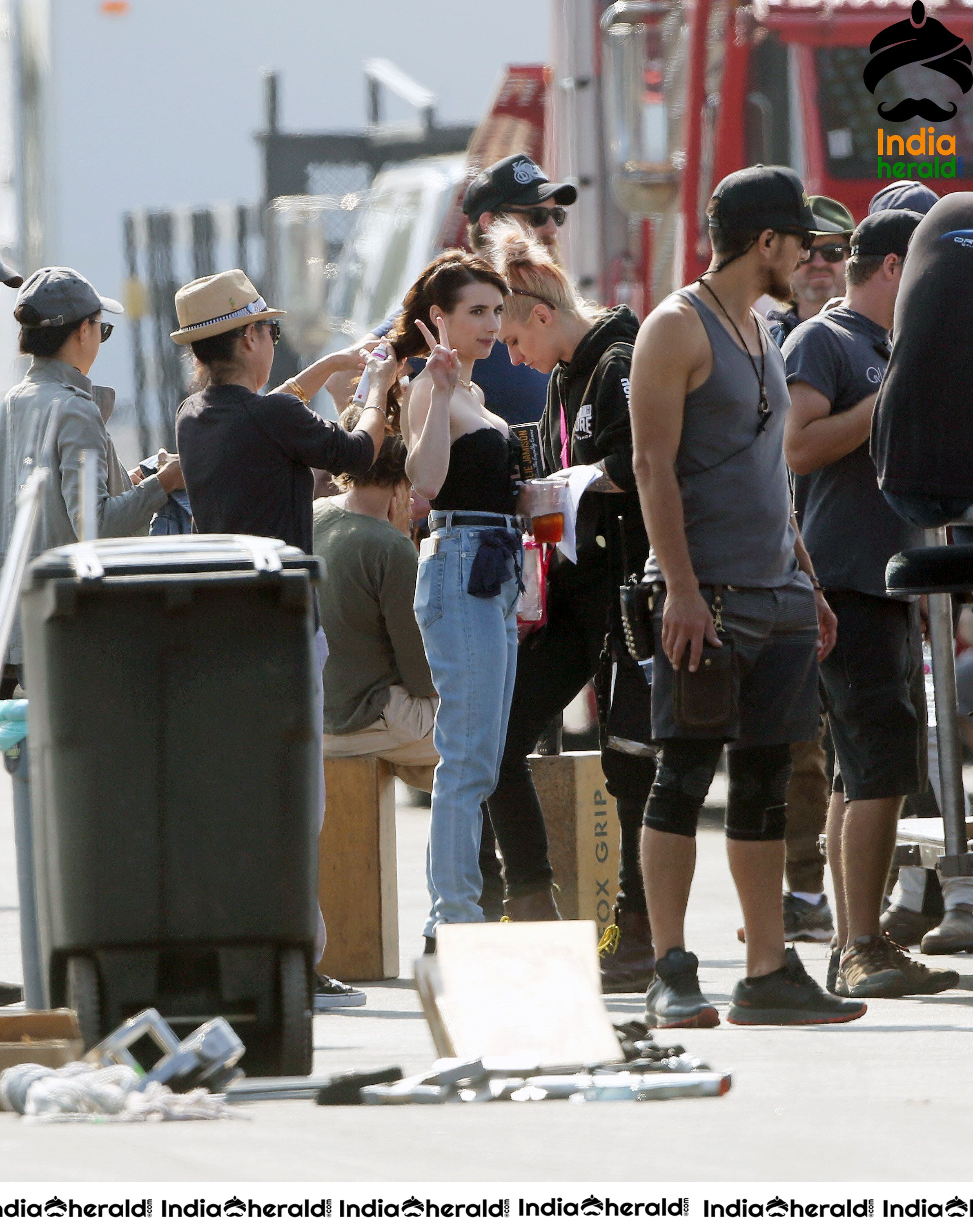 Emma Roberts On the Sets of American Horror Story 1984 in Los Angeles Set 1