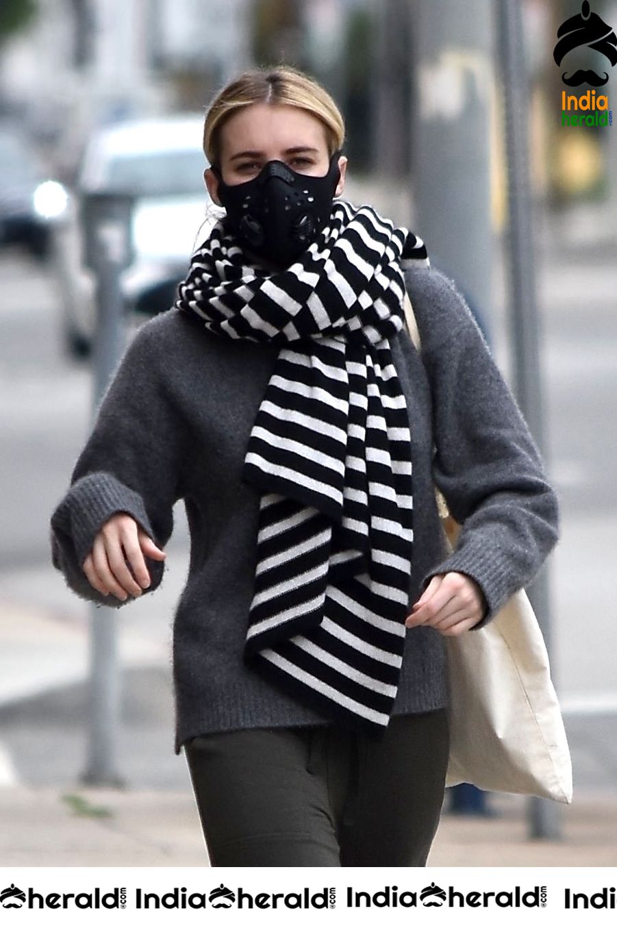 Emma Roberts outside a medical building in Sherman Oaks due to Corona Virus lockdown