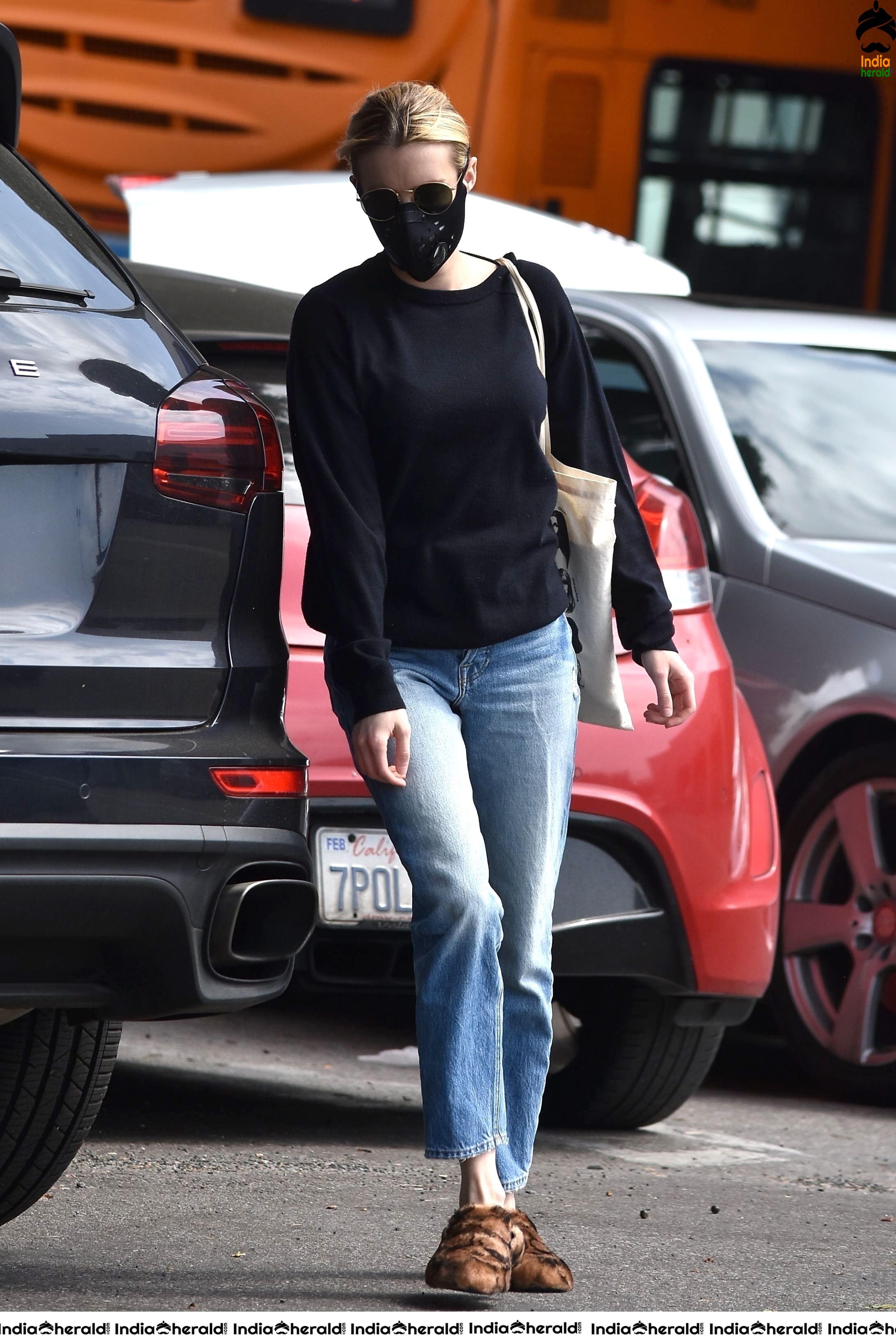 Emma Roberts wearing maks and seen outside Rite Aid in Los Feliz