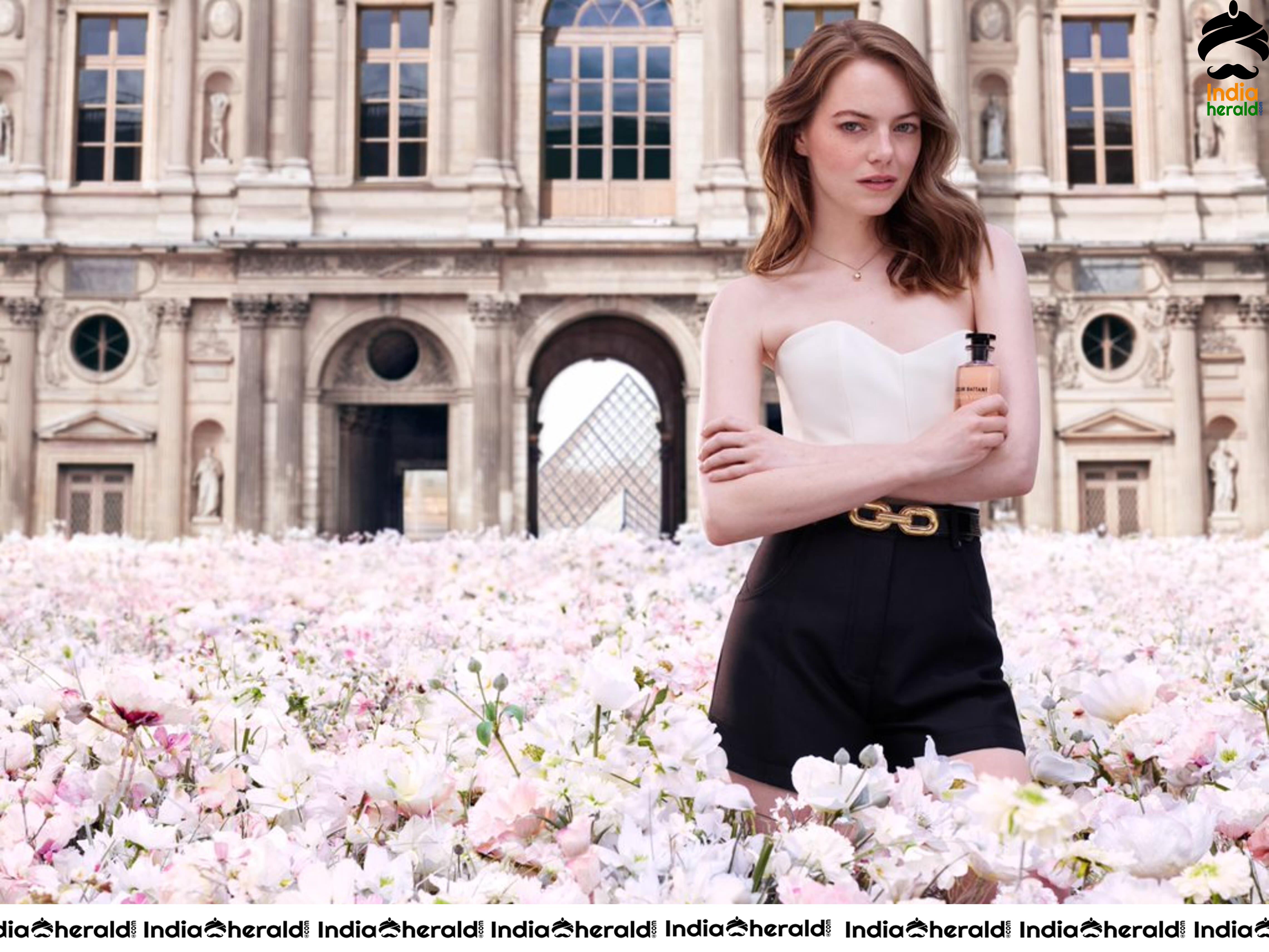 Emma Stone poses for 2019 Coeur Battant Fragrance for Louis Vuitton Campaign