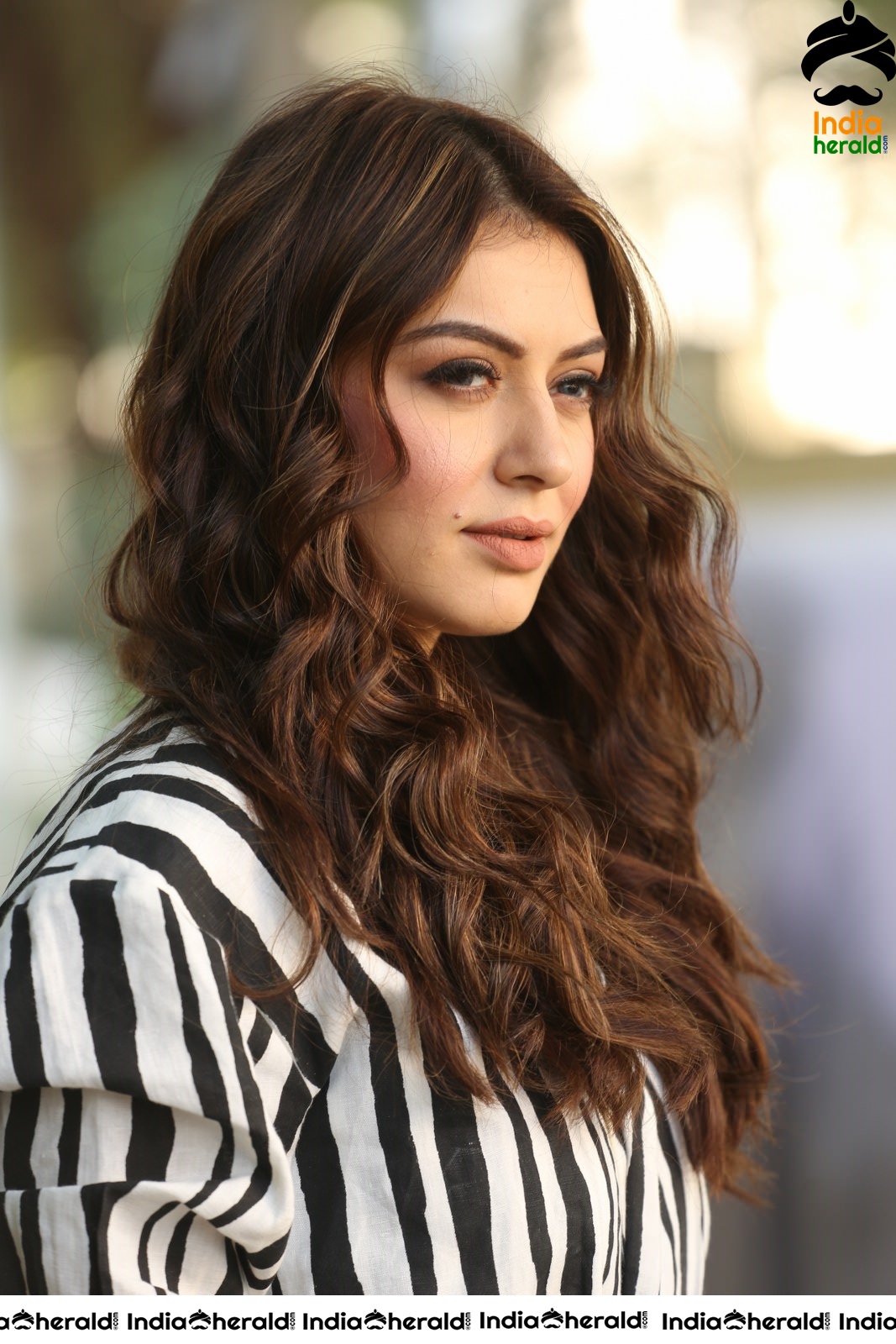 Hansika Motwani in a Black and White Striped Jump Suit Set 2