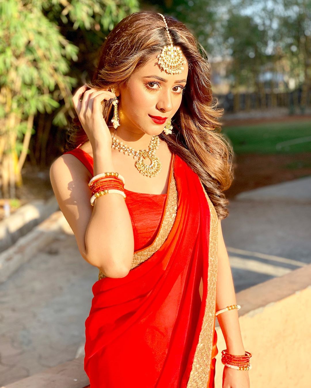 Hiba Nawab Latest Hot And Cute Red Saree Stills