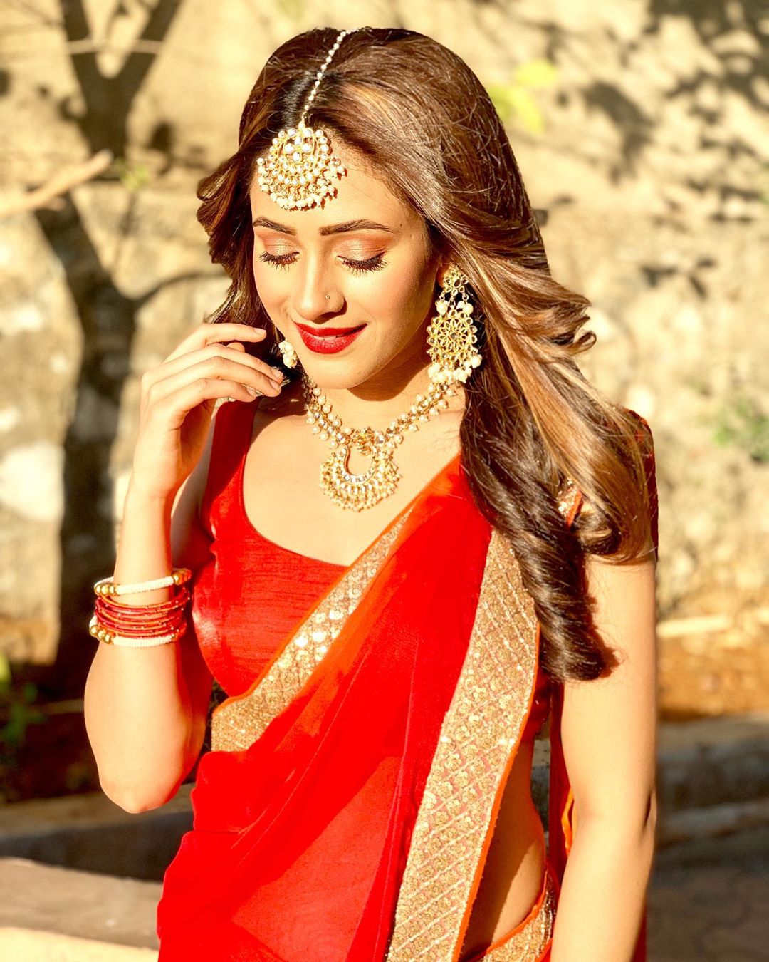 Hiba Nawab Latest Hot And Cute Red Saree Stills