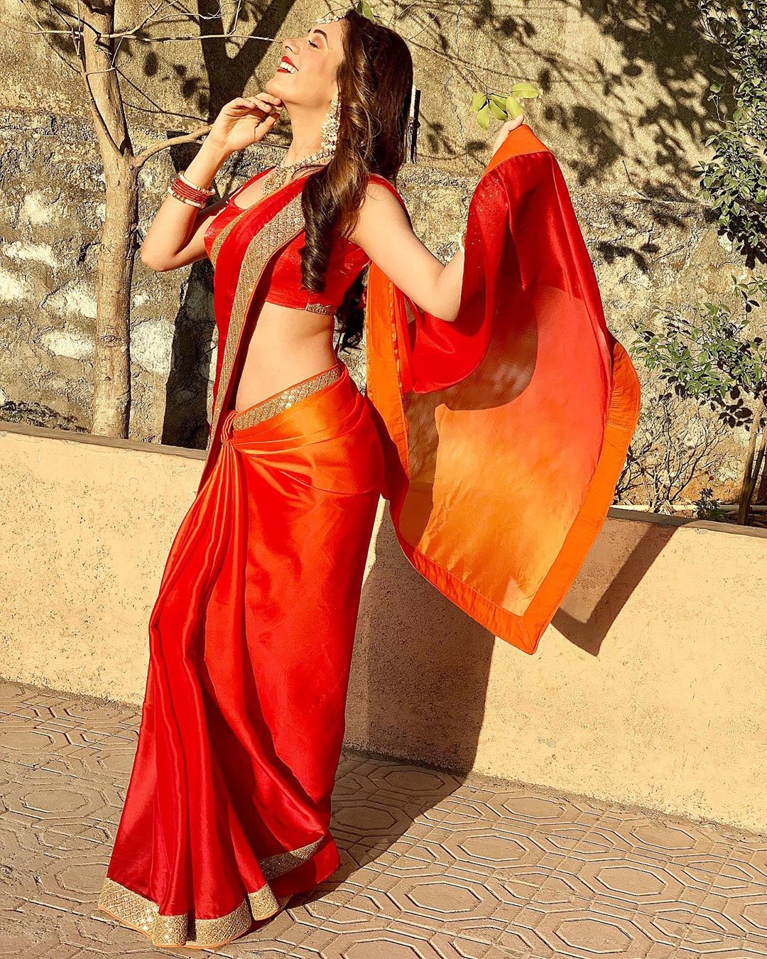 Hiba Nawab Latest Hot And Cute Red Saree Stills