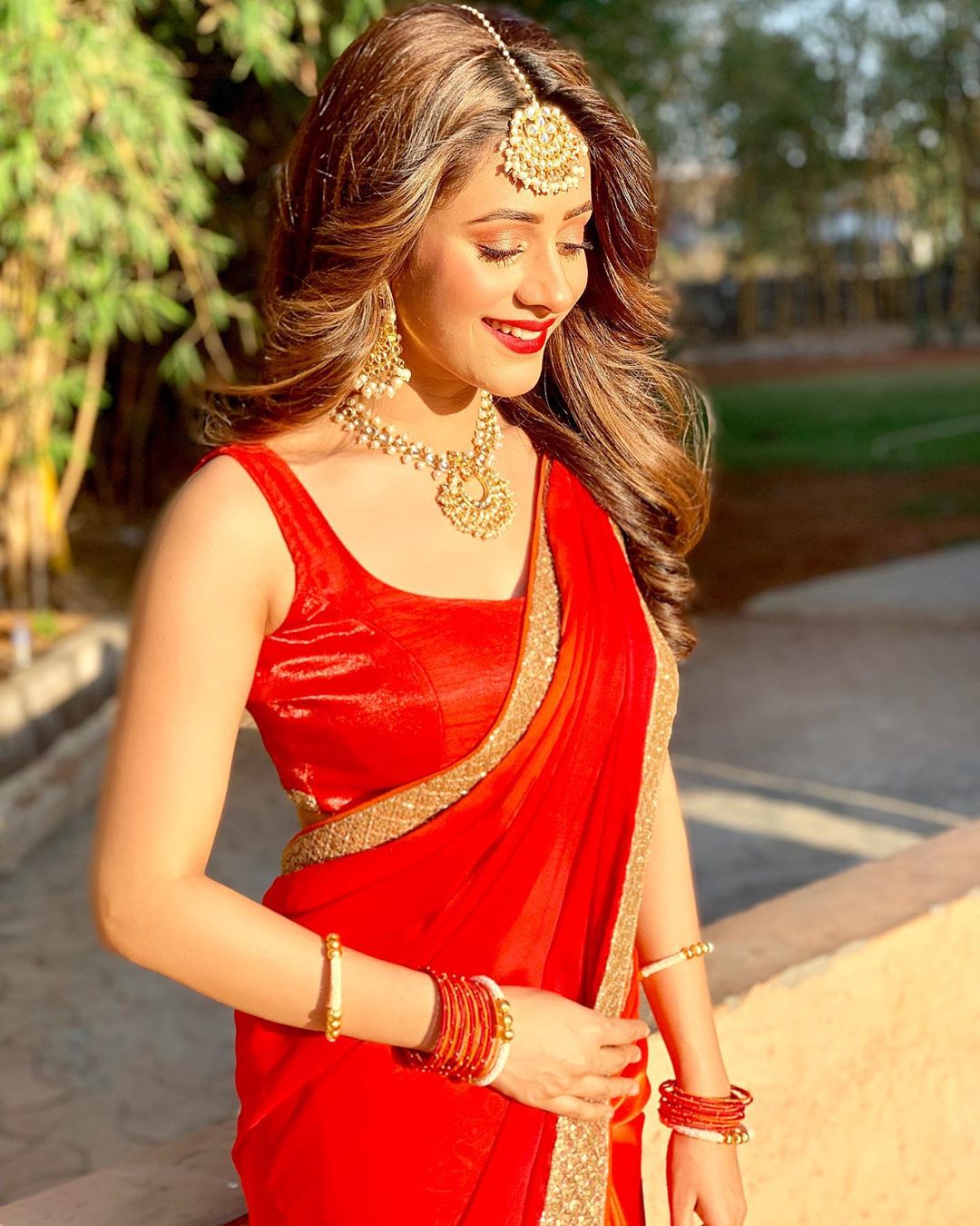 Hiba Nawab Latest Hot And Cute Red Saree Stills