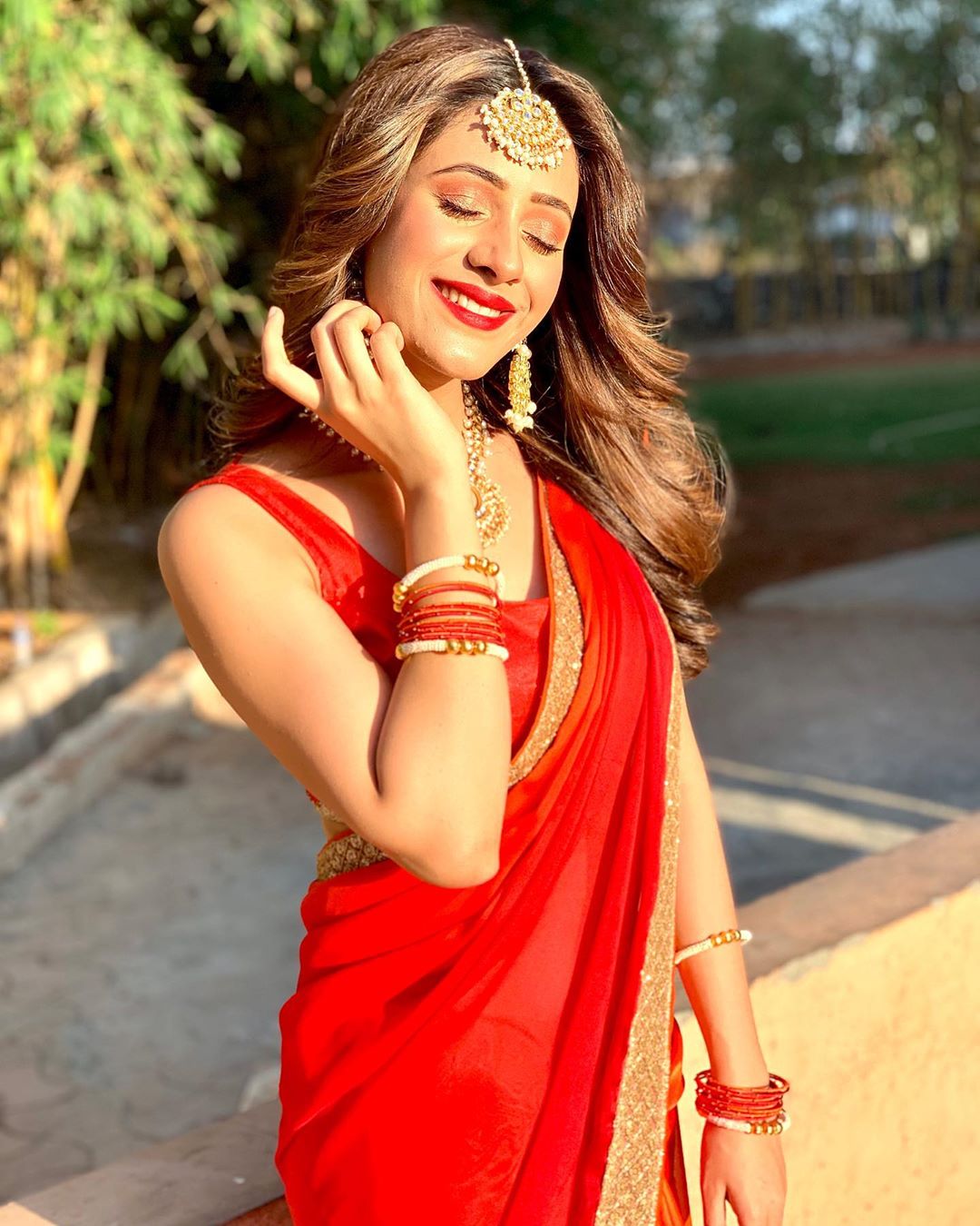 Hiba Nawab Latest Hot And Cute Red Saree Stills