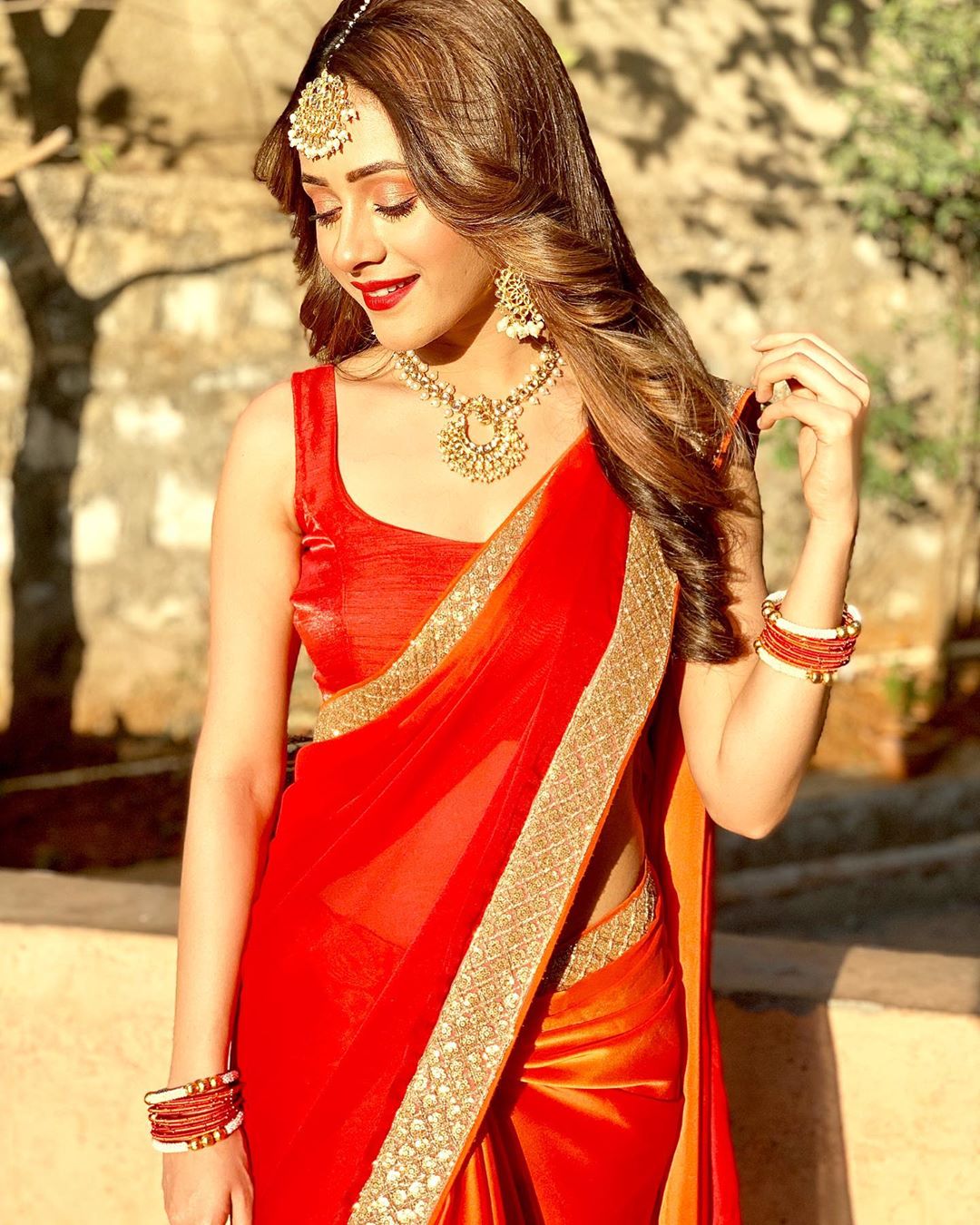 Hiba Nawab Latest Hot And Cute Red Saree Stills