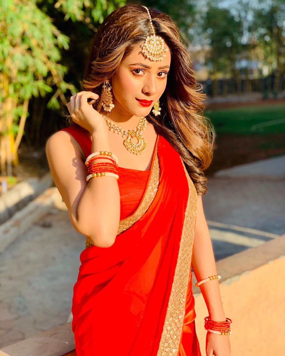 Hiba Nawab Latest Hot And Cute Red Saree Stills