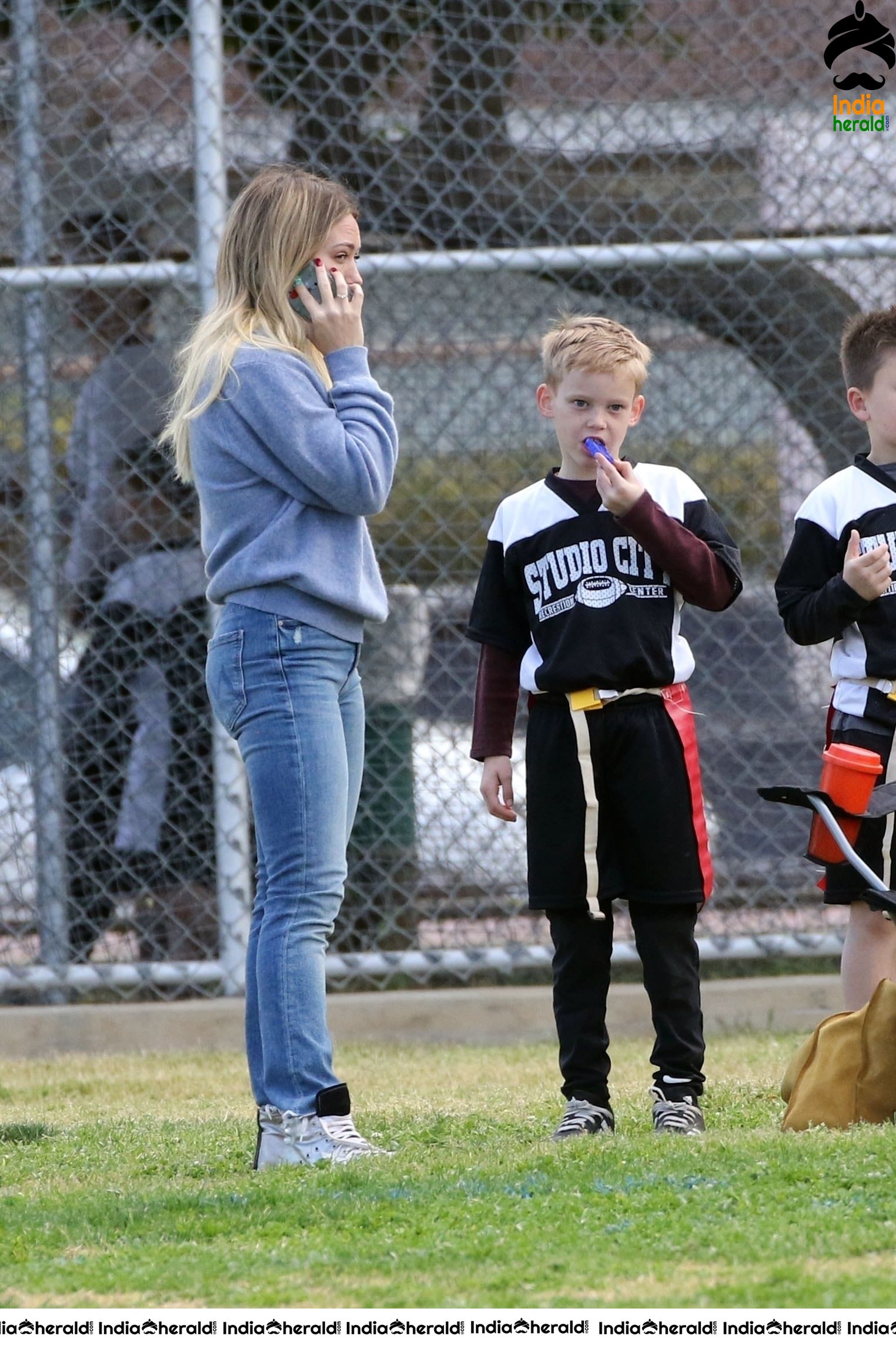 Hilary Duff at her sons football game in Los Angeles