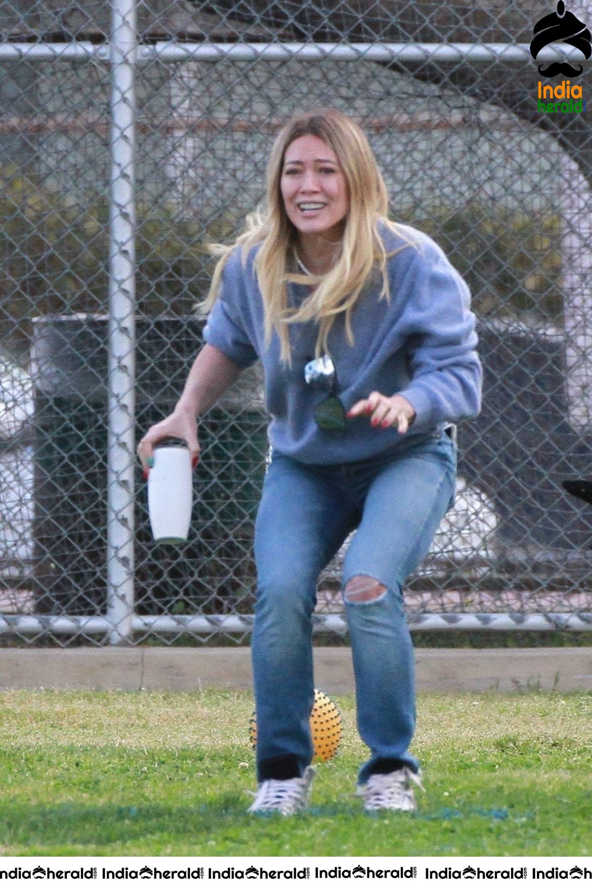 Hilary Duff at her sons football game in Los Angeles