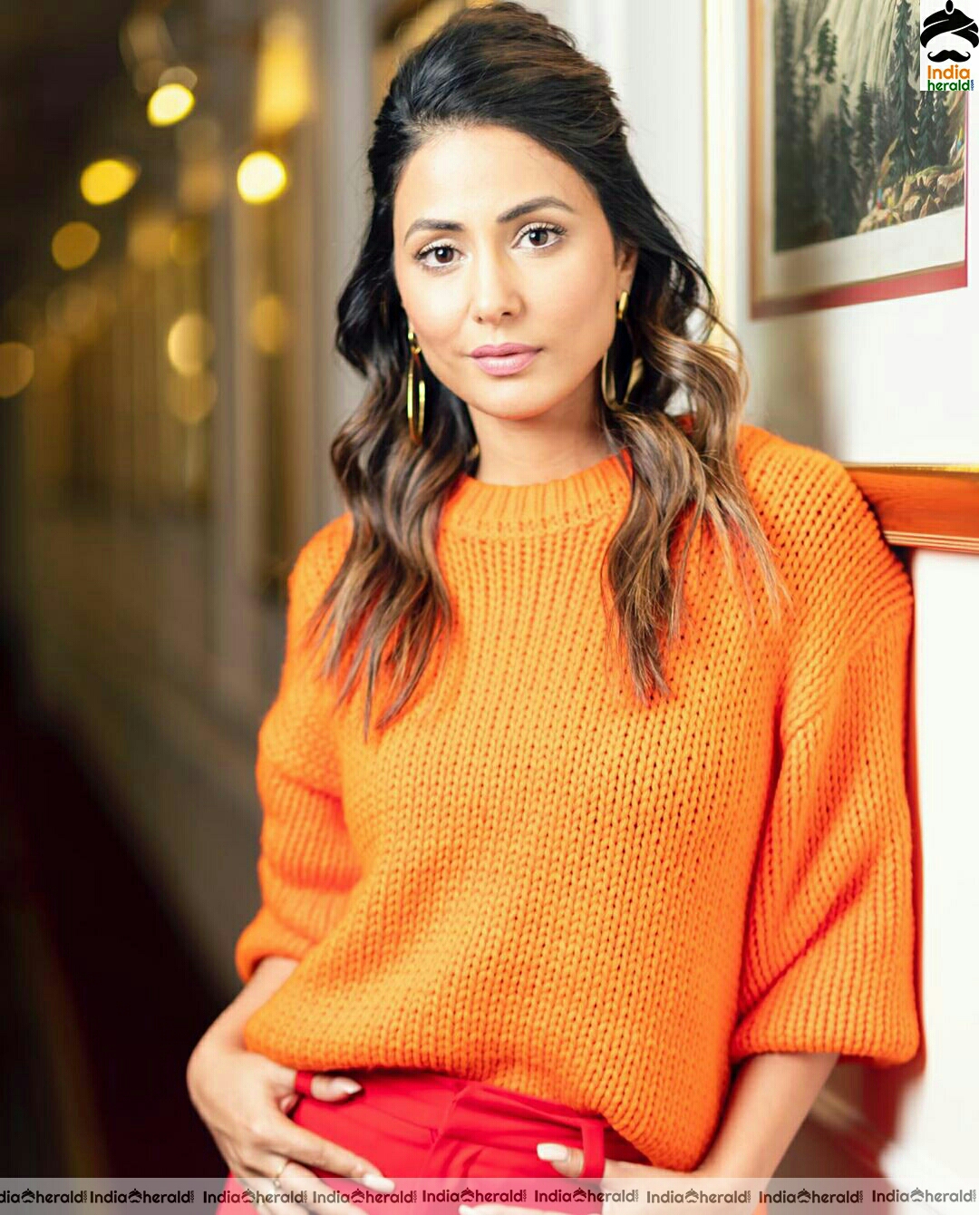 Hina khan Cute Latest Orange Dress Stills