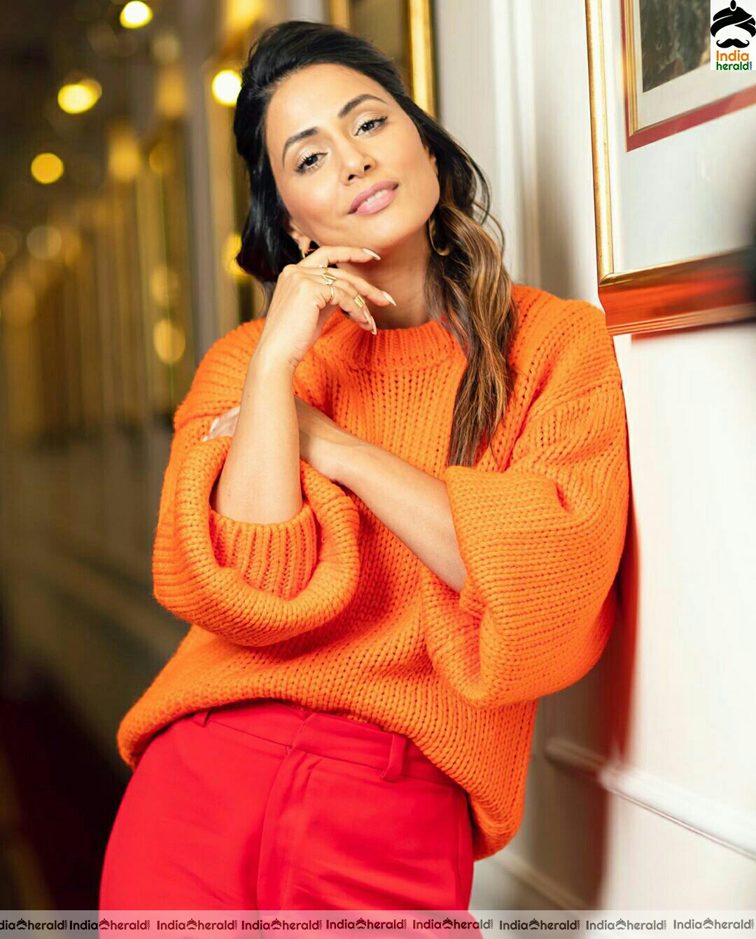 Hina khan Cute Latest Orange Dress Stills